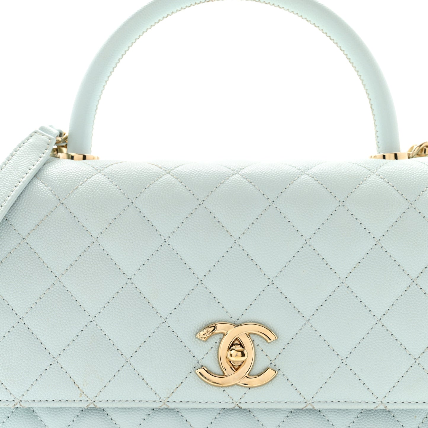 Caviar Quilted Small Coco Handle Flap Light Blue