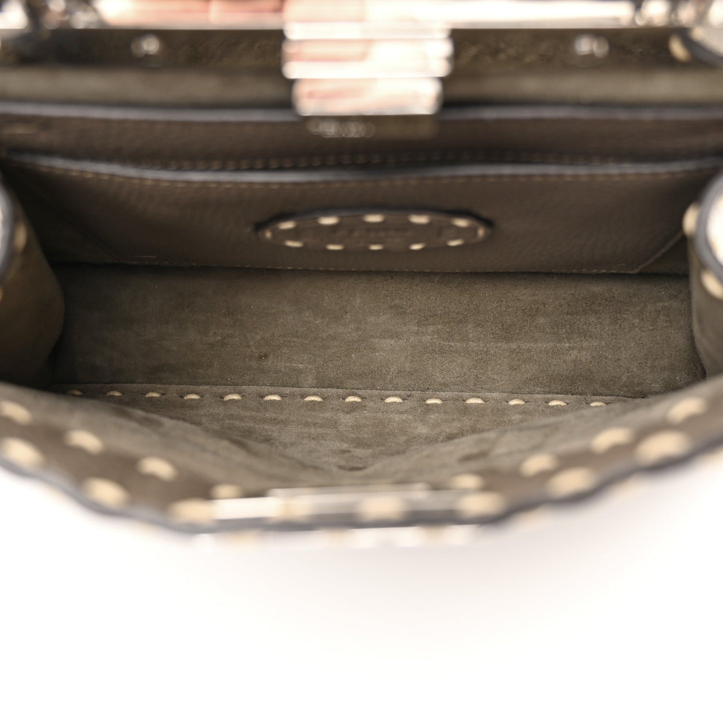Vitello Granato Camoscio Selleria Macro Stitchings Small Peekaboo I SEE U Satchel Tartufo