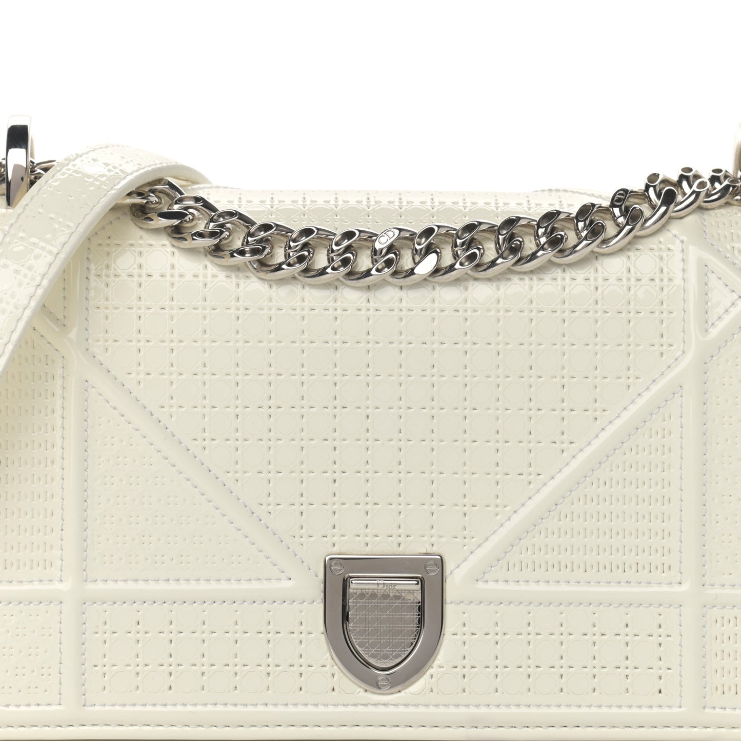 Patent Micro-Cannage Small Diorama Flap Bag White