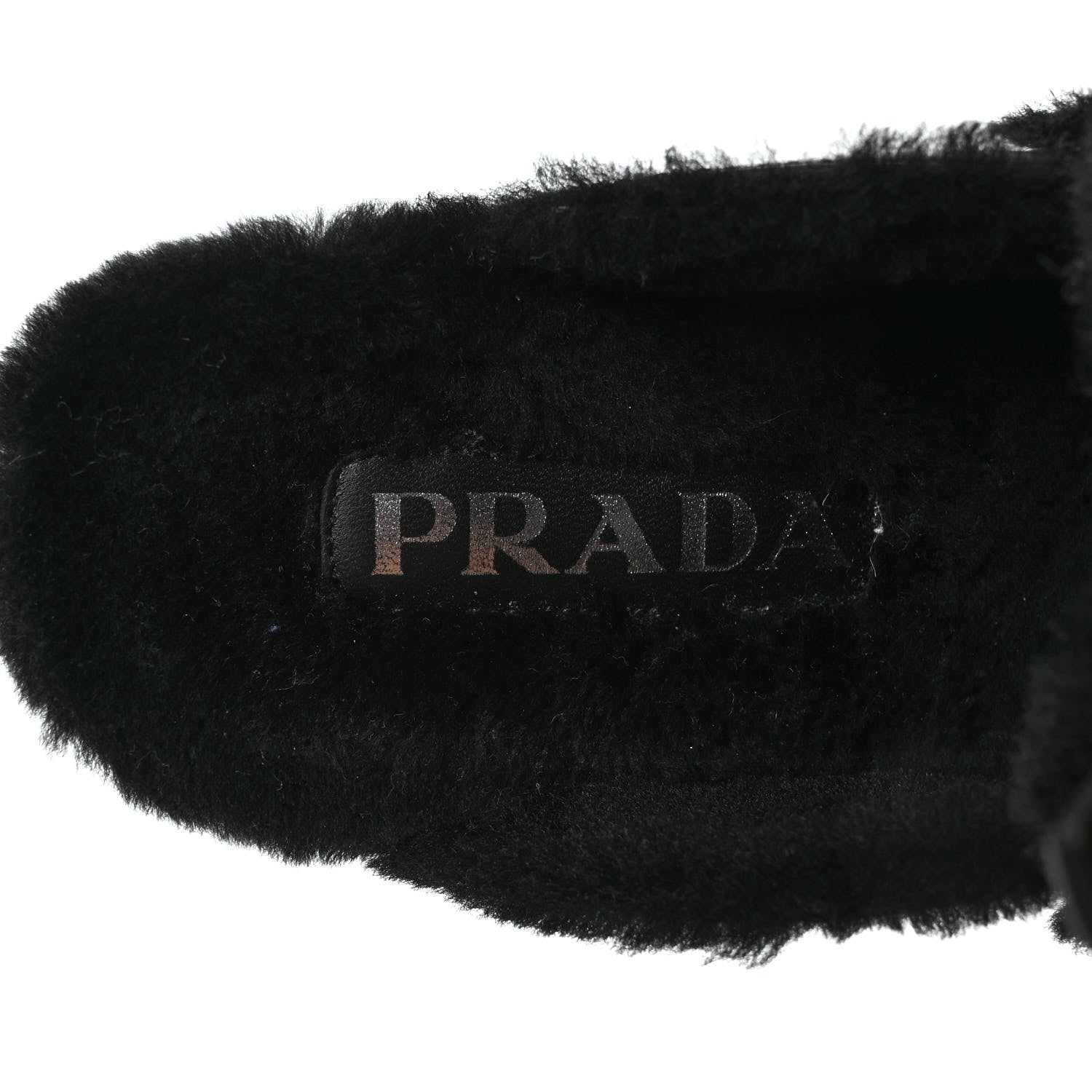 Prada Natural Calfskin Shearling Metal Triangle Logo 45mm Clogs 38 Black 7 of 7