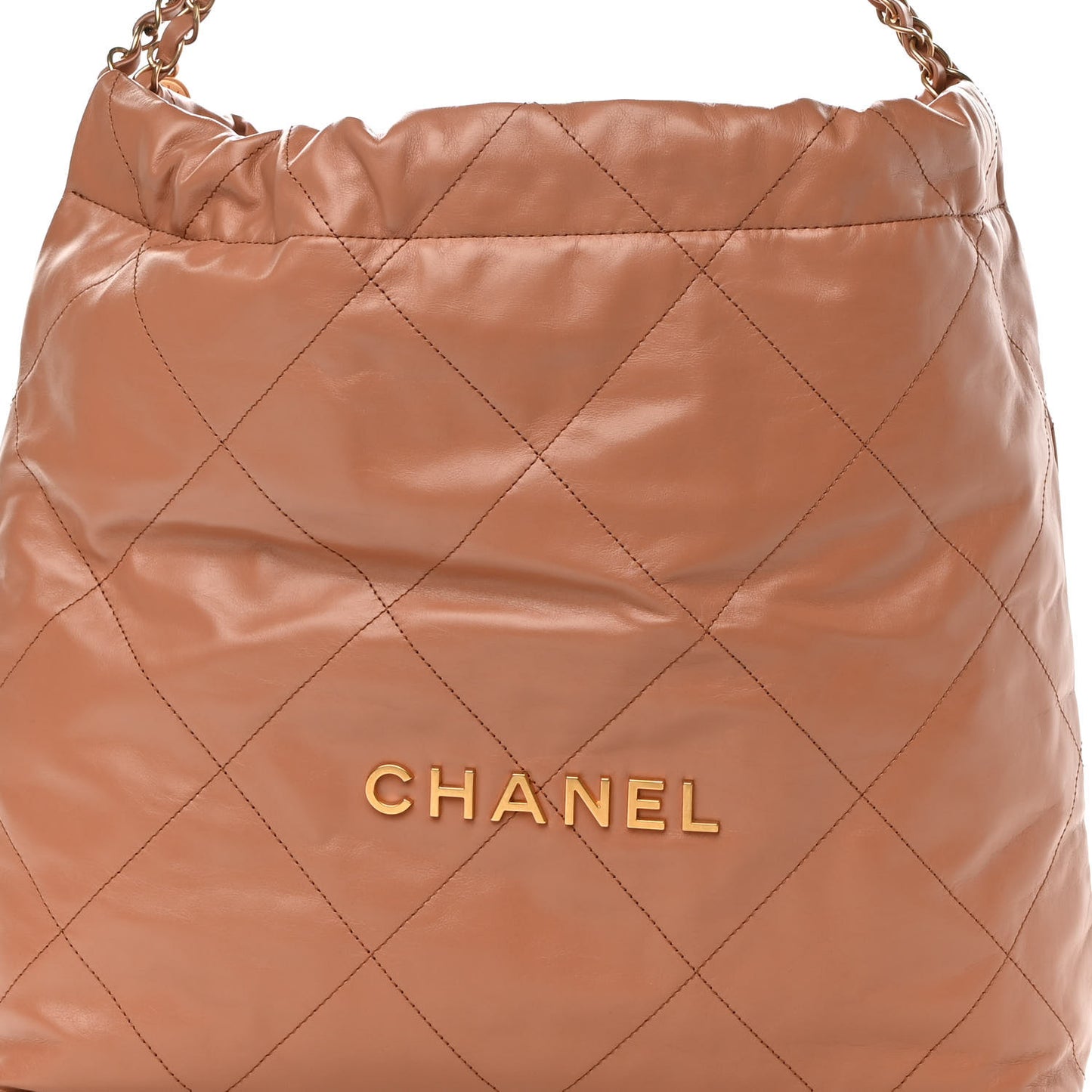 Shiny Calfskin Quilted Chanel 22 Camel