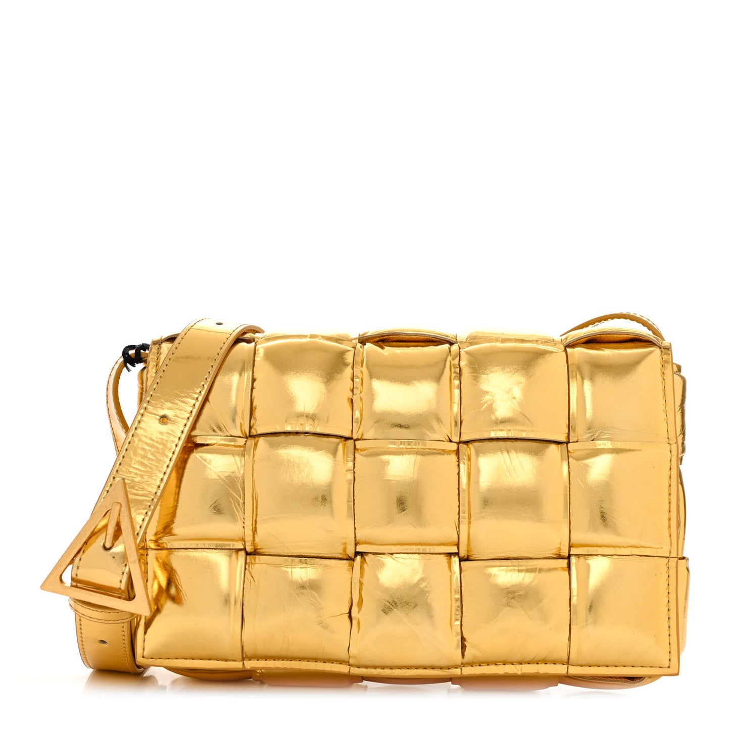 Mirror Lambskin Maxi Intreccio Padded Cassette Crossbody Bag Gold