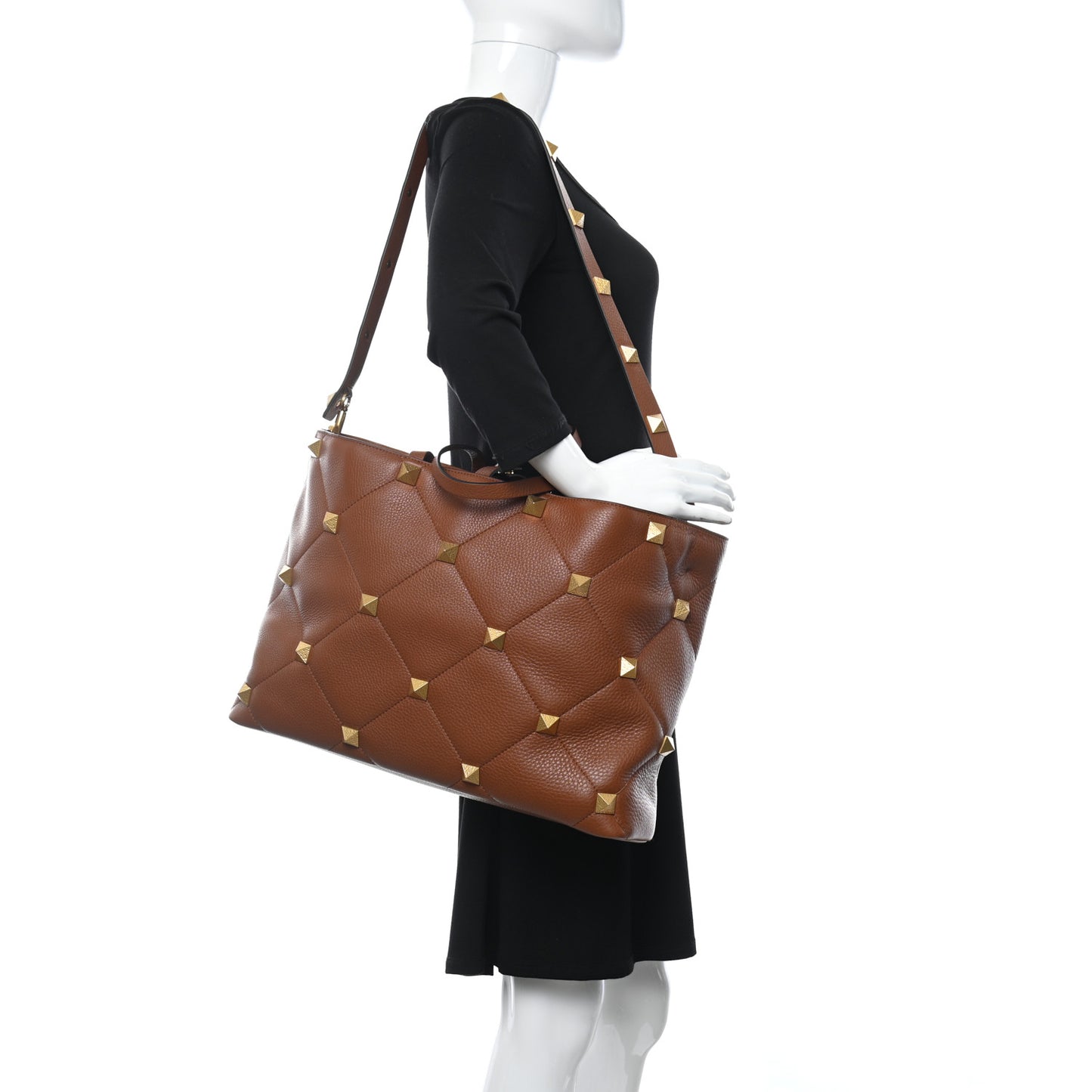Grained Calfskin Large Roman Stud Tote Selleria