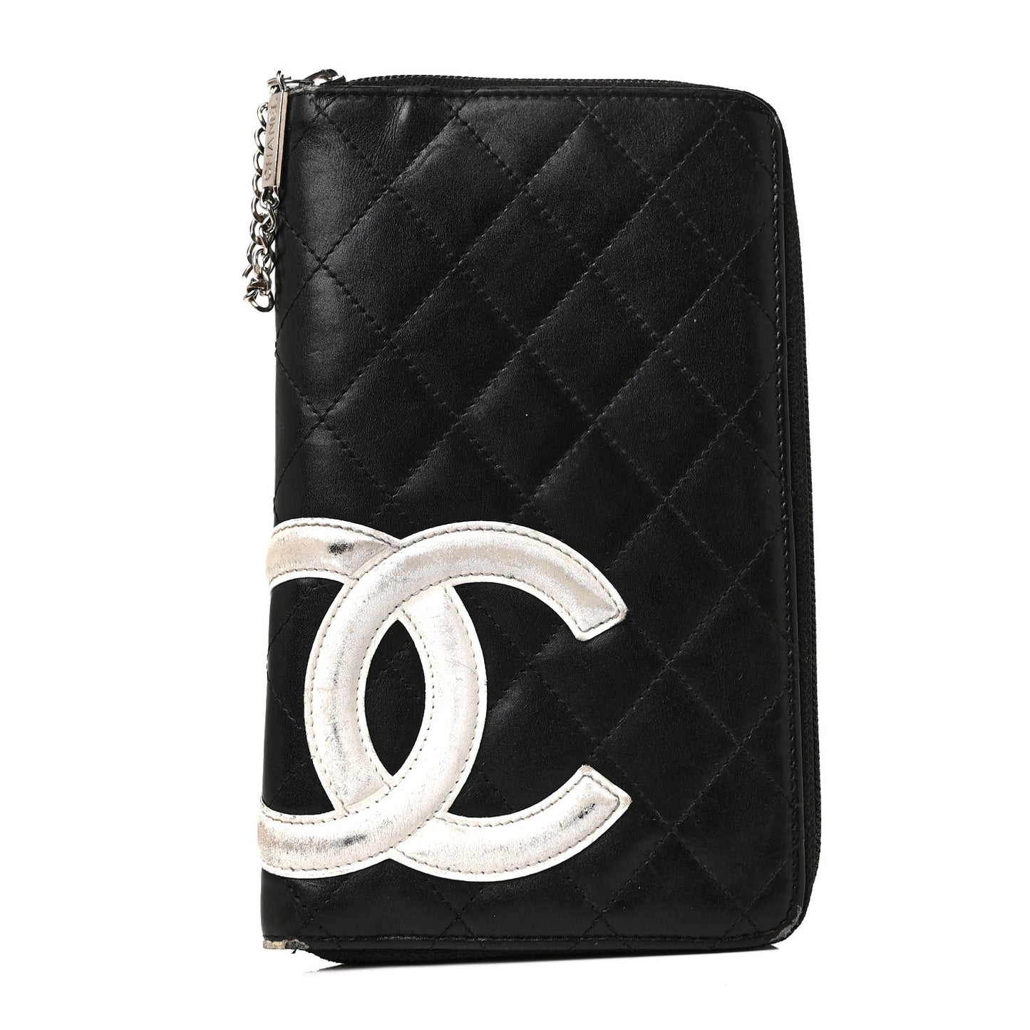 Calfskin Cambon Zip Around Organizer Wallet Black White