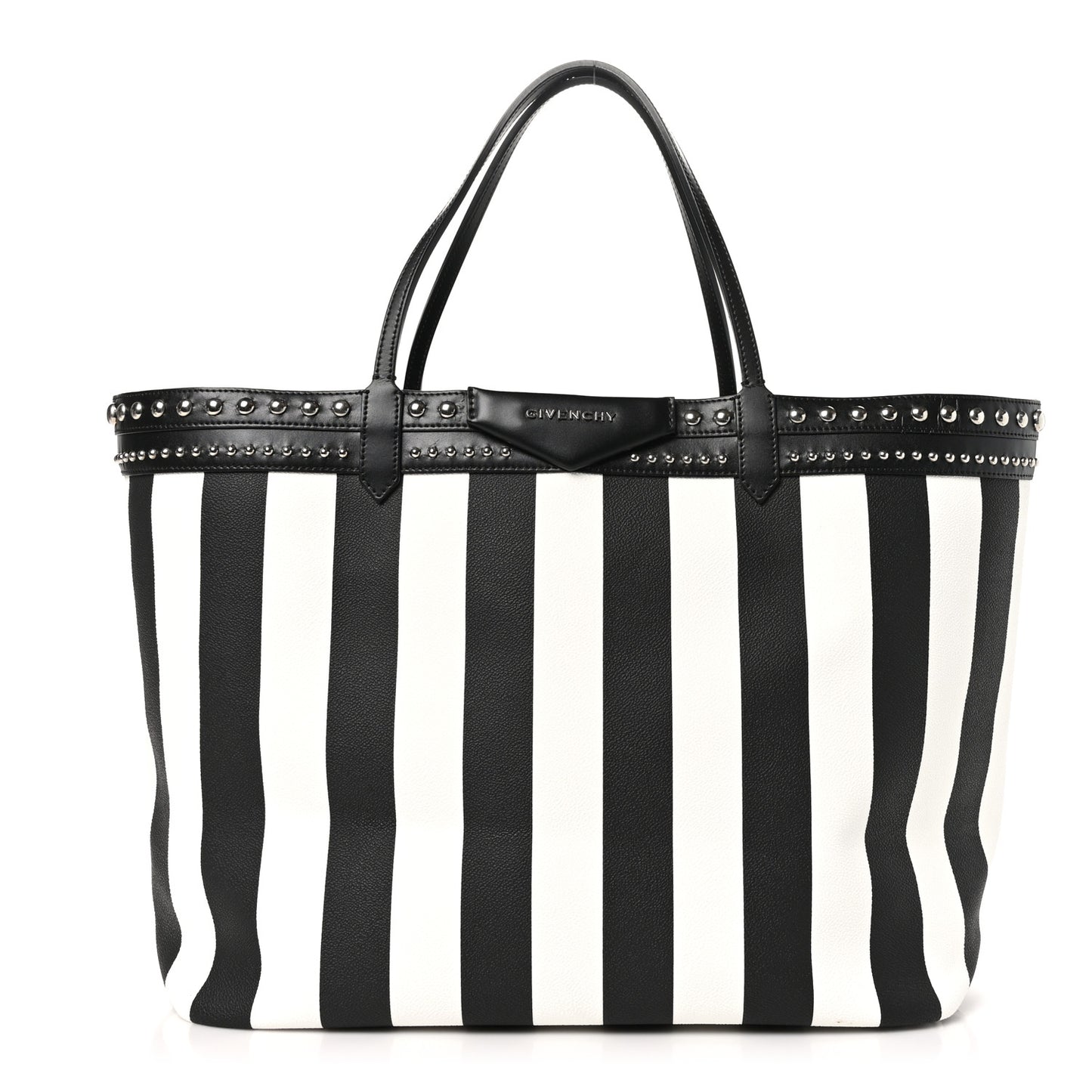 Coated Canvas Striped Large Antigona Tote Black White
