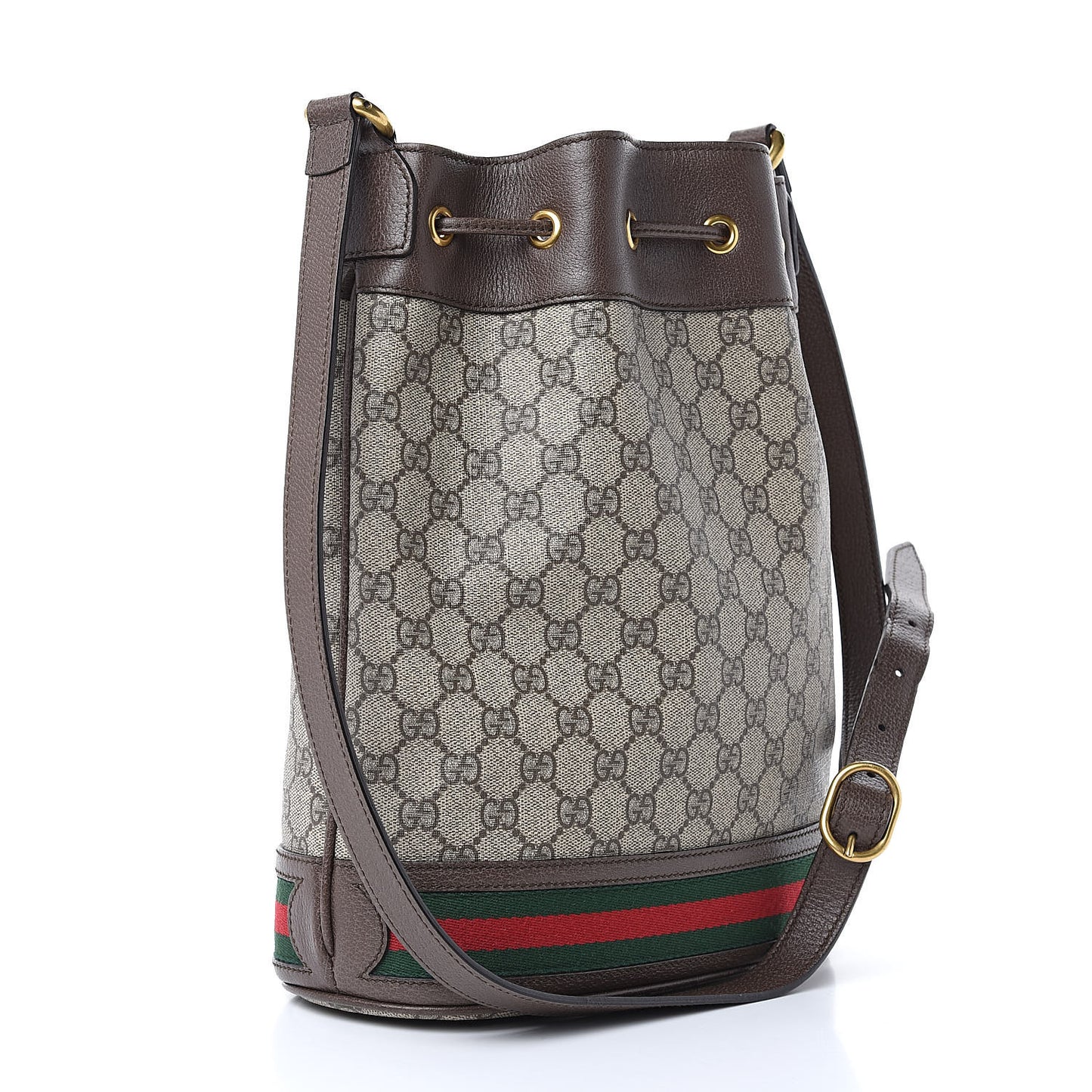 GG Supreme Monogram Web Ophidia Bucket Bag Brown