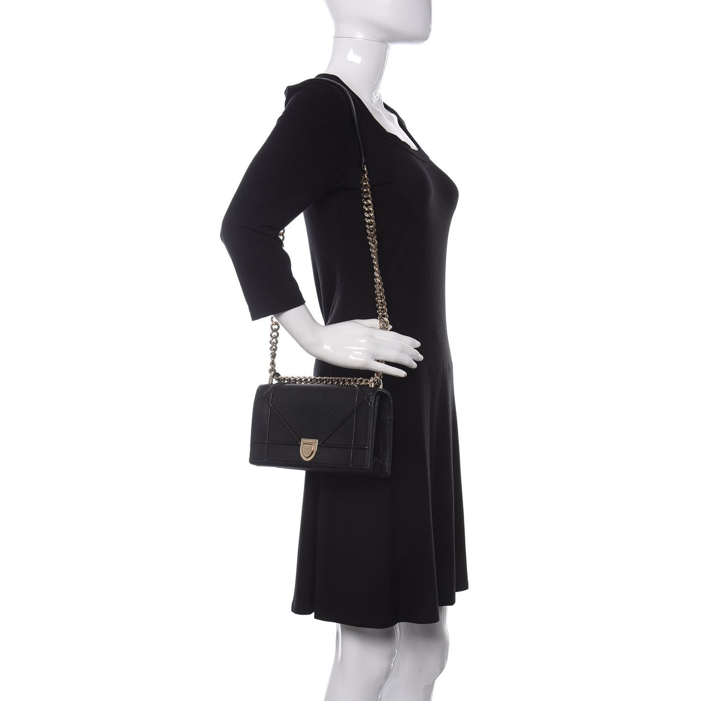 Grained Calfskin Small Diorama Flap Bag Black