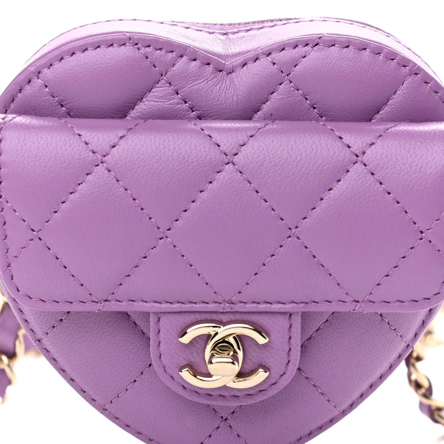 Lambskin Quilted CC In Love Heart Waist Belt Bag With Chain Purple