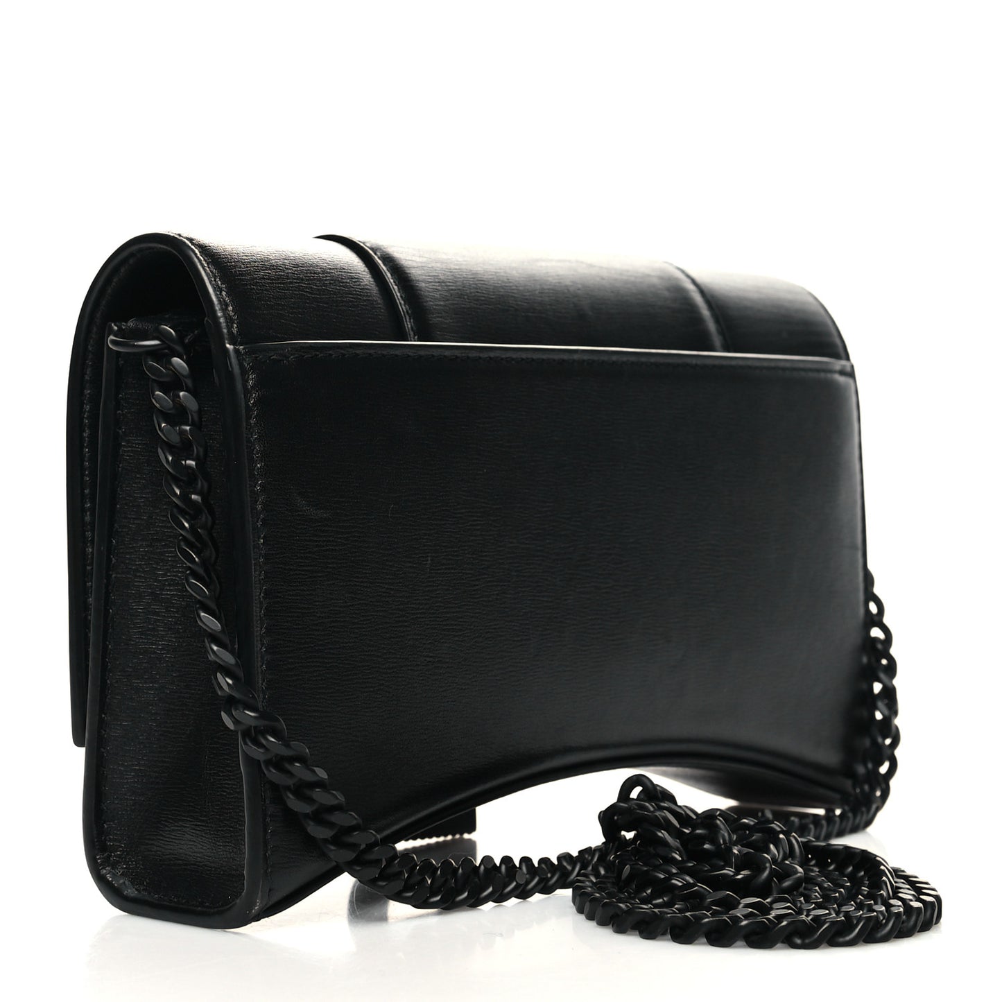 Calfskin Strass Monochrome Hourglass Chain Bag Black