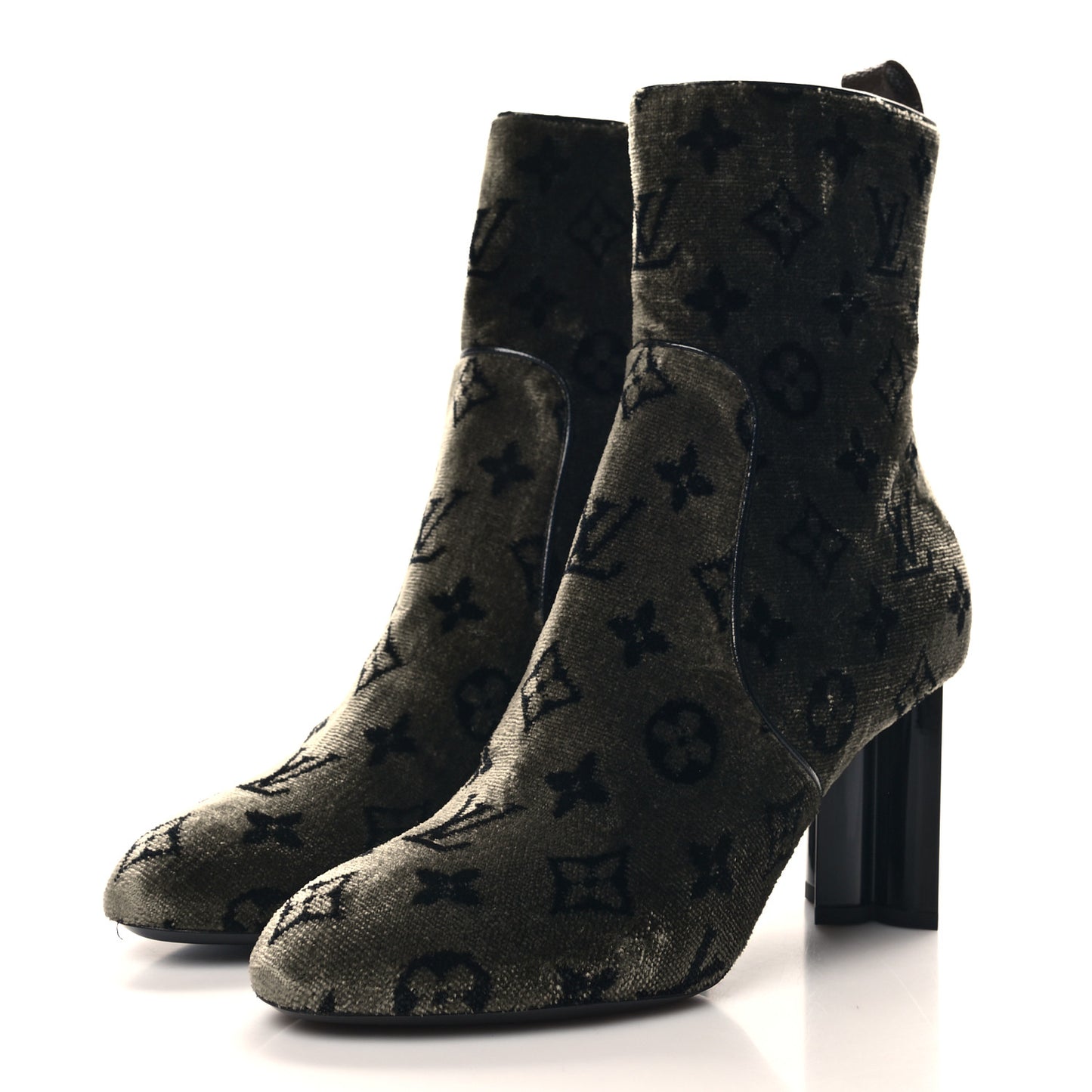 Velvet Monogram Silhouette Ankle Boots 39 Black Green