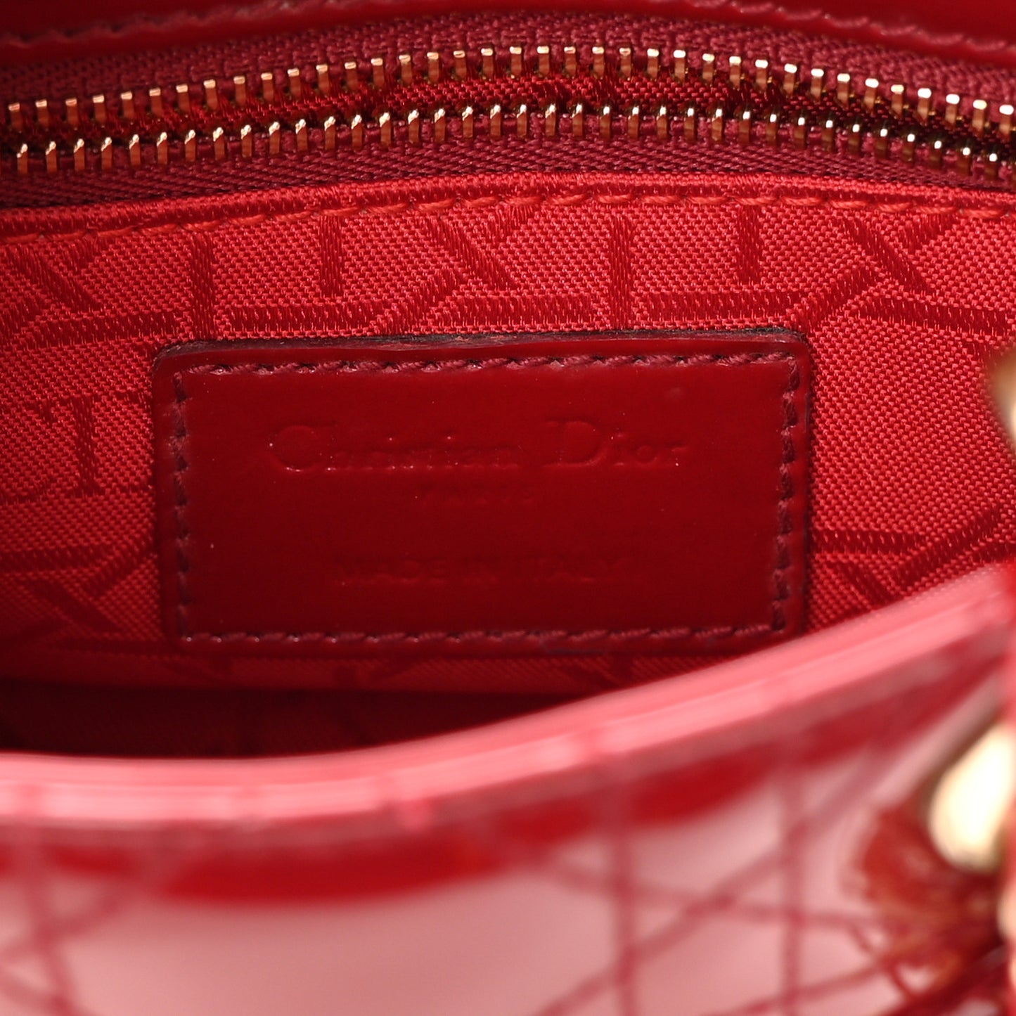 Patent Cannage Mini Lady Dior Red