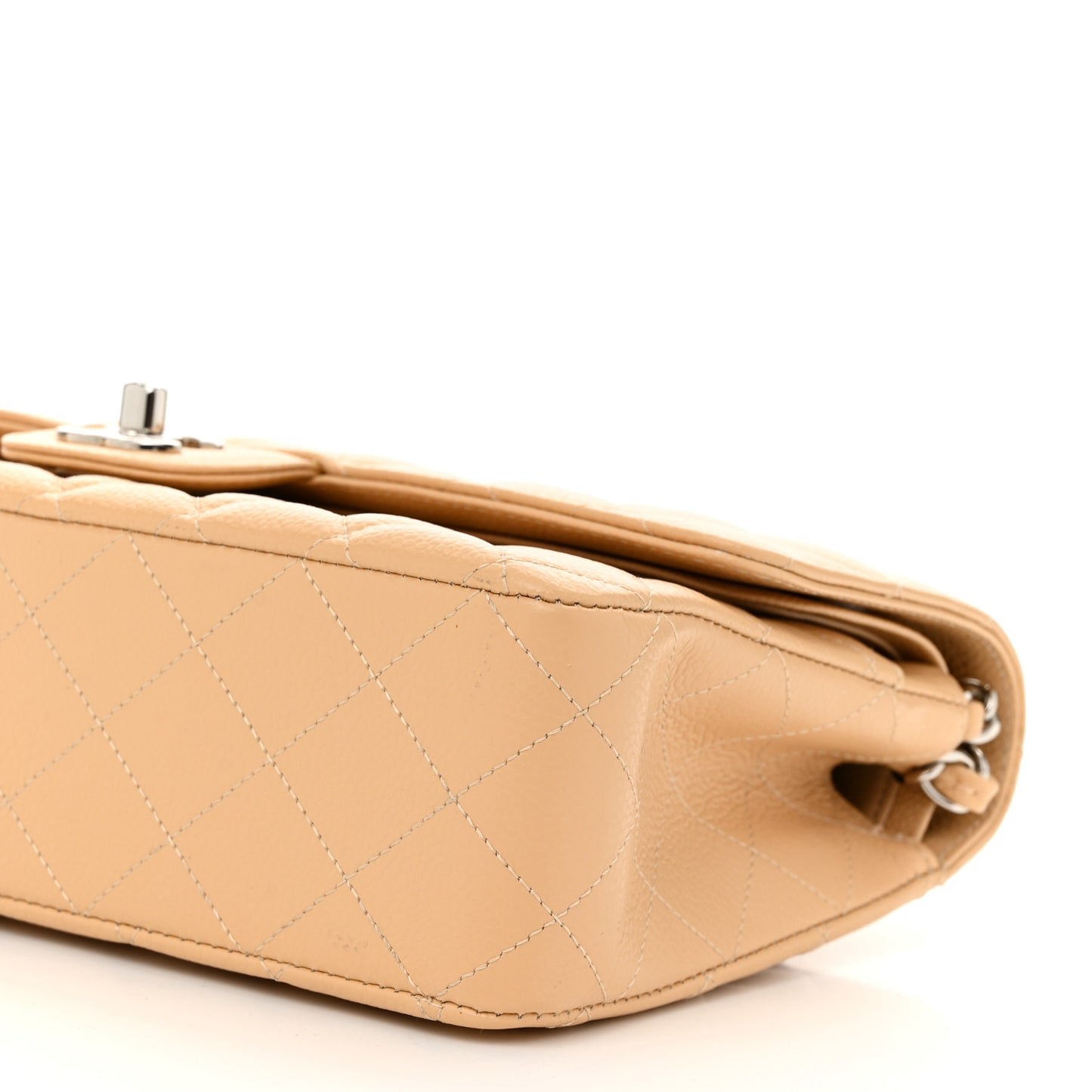 Caviar Quilted Medium Double Flap Beige
