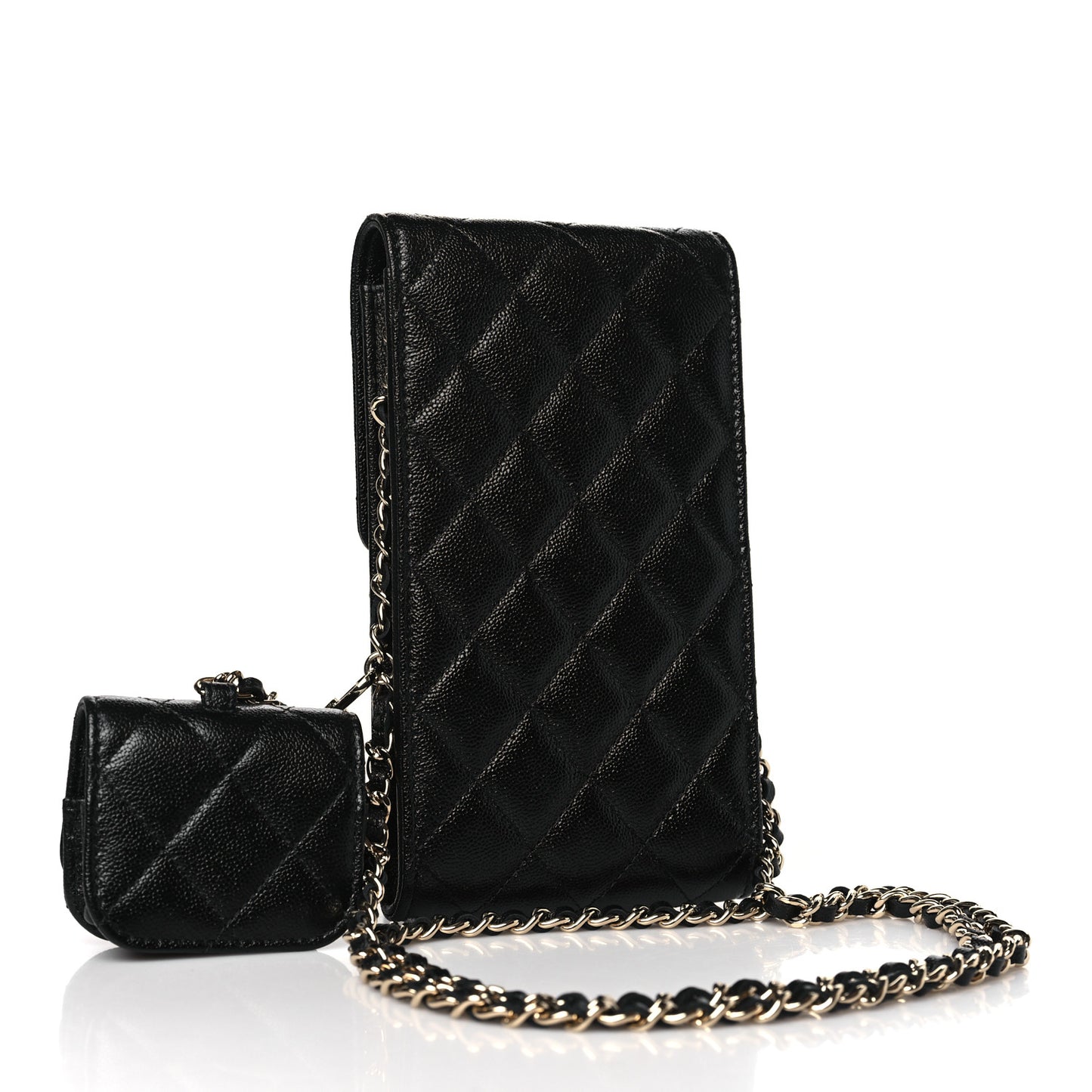 Caviar Quilted CC Airpods Pro and Phone Case With Chain Black