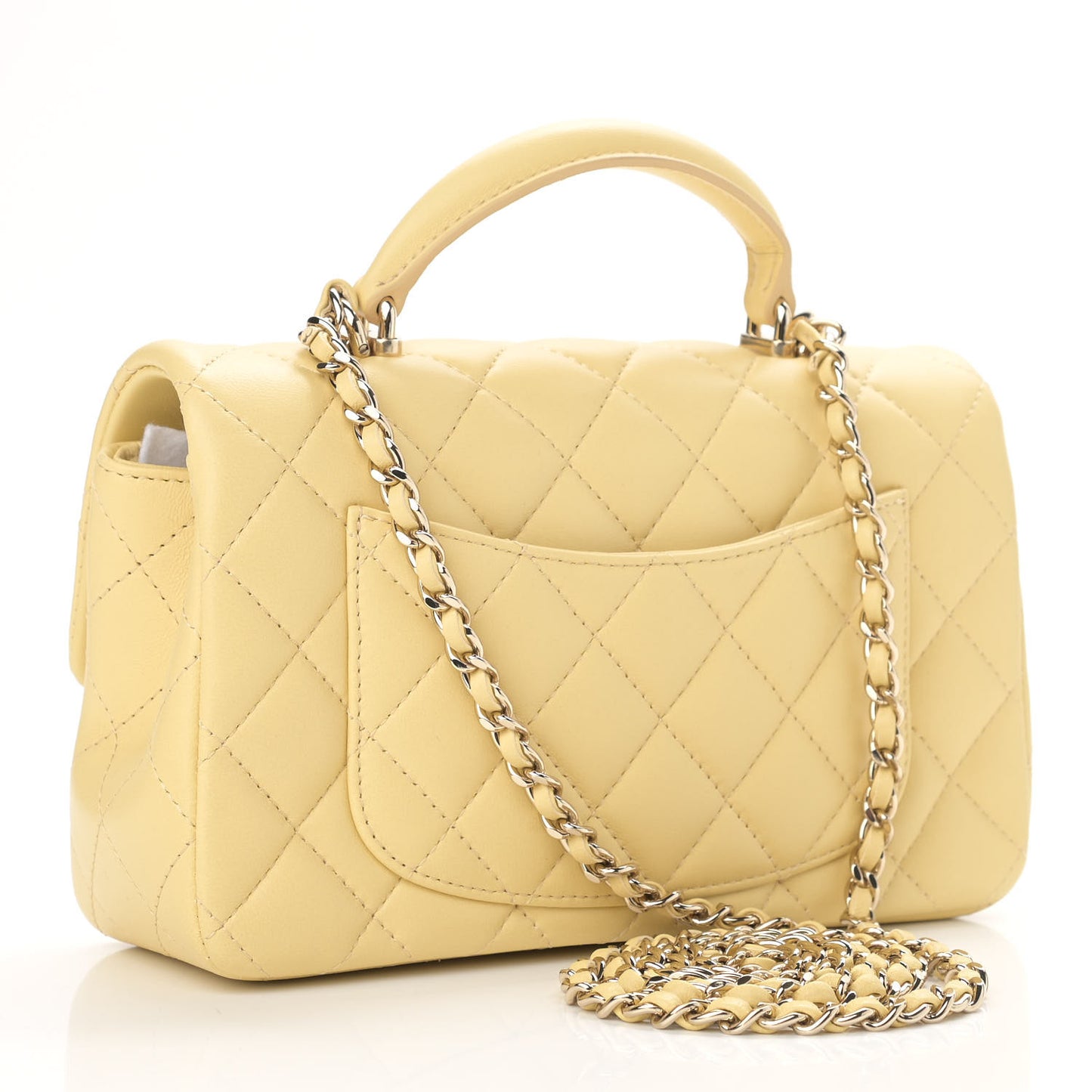 Lambskin Quilted Mini Top Handle Rectangular Flap Yellow