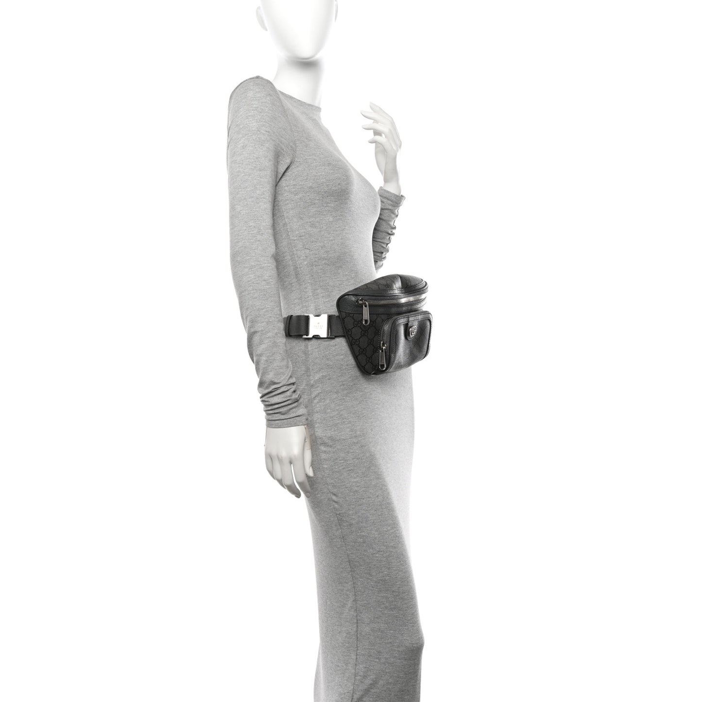 GG Supreme Monogram Textured Dollar Calfskin Ophidia Belt Bag Grey Black Graphite Grey