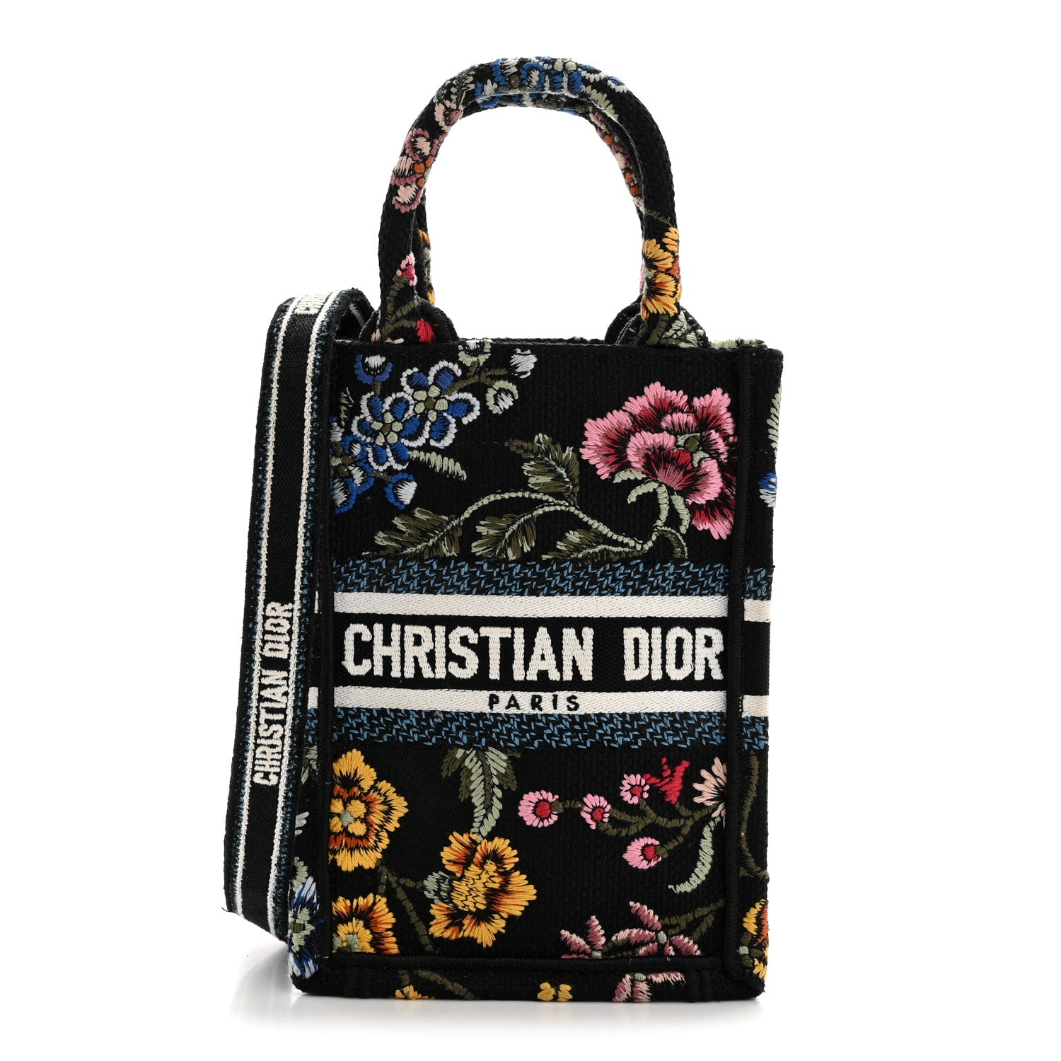 Christian Dior  ミニフォン バッグ Christian Dior Raffia Embroidered Petites Fleurs Mini Book Tote