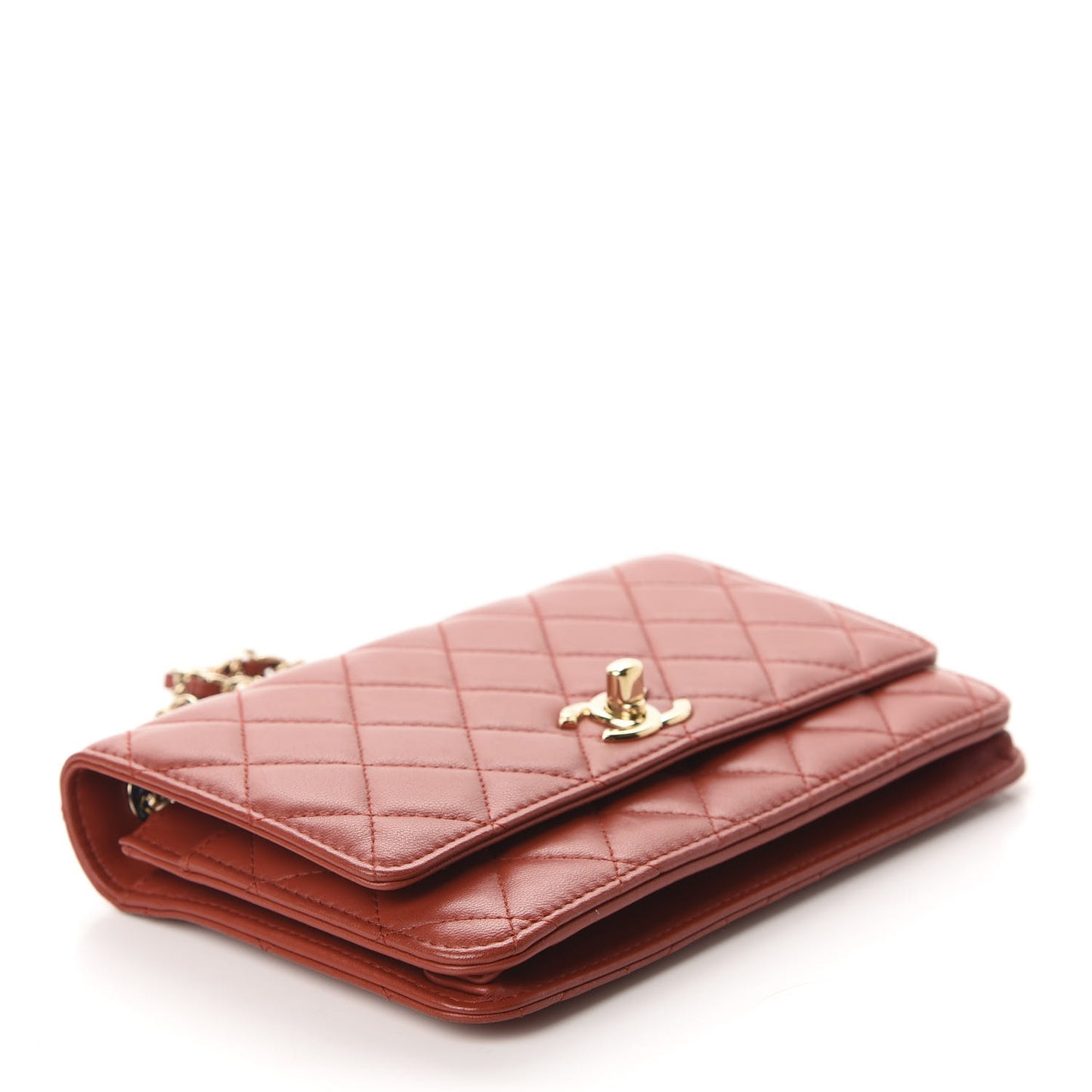 Lambskin Quilted Trendy CC Wallet On Chain WOC Red