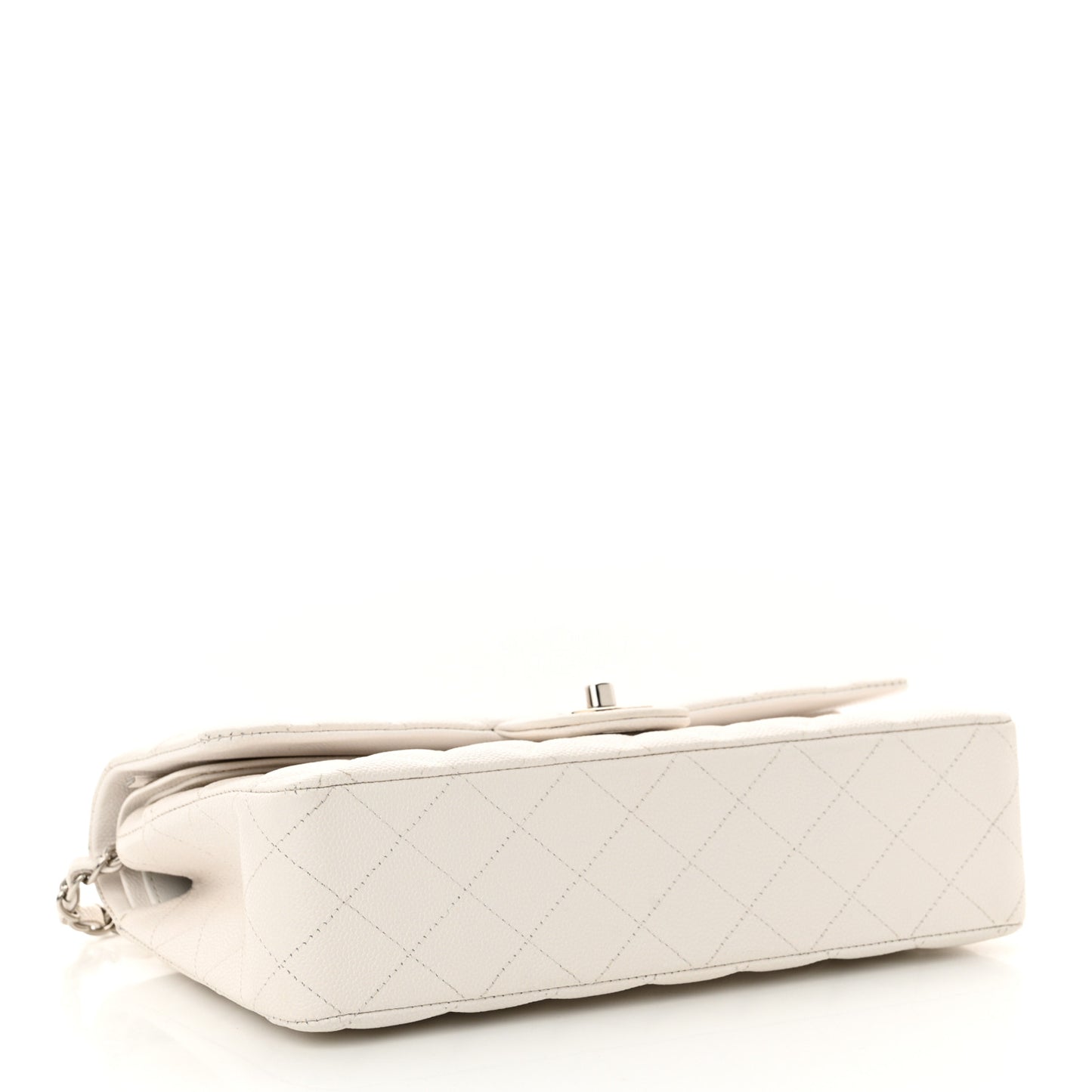 Caviar Quilted Medium Double Flap White