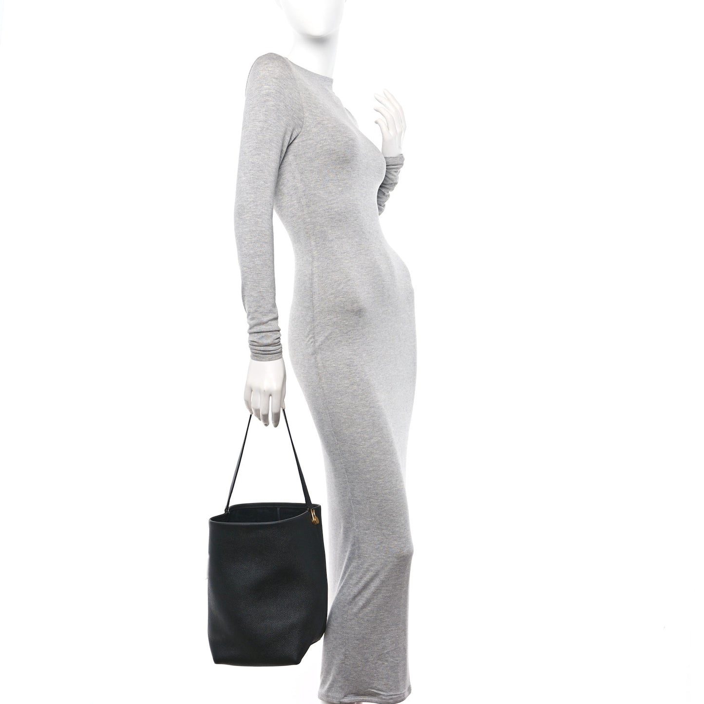 Grained Calfskin Medium N/S Hook Tote Black