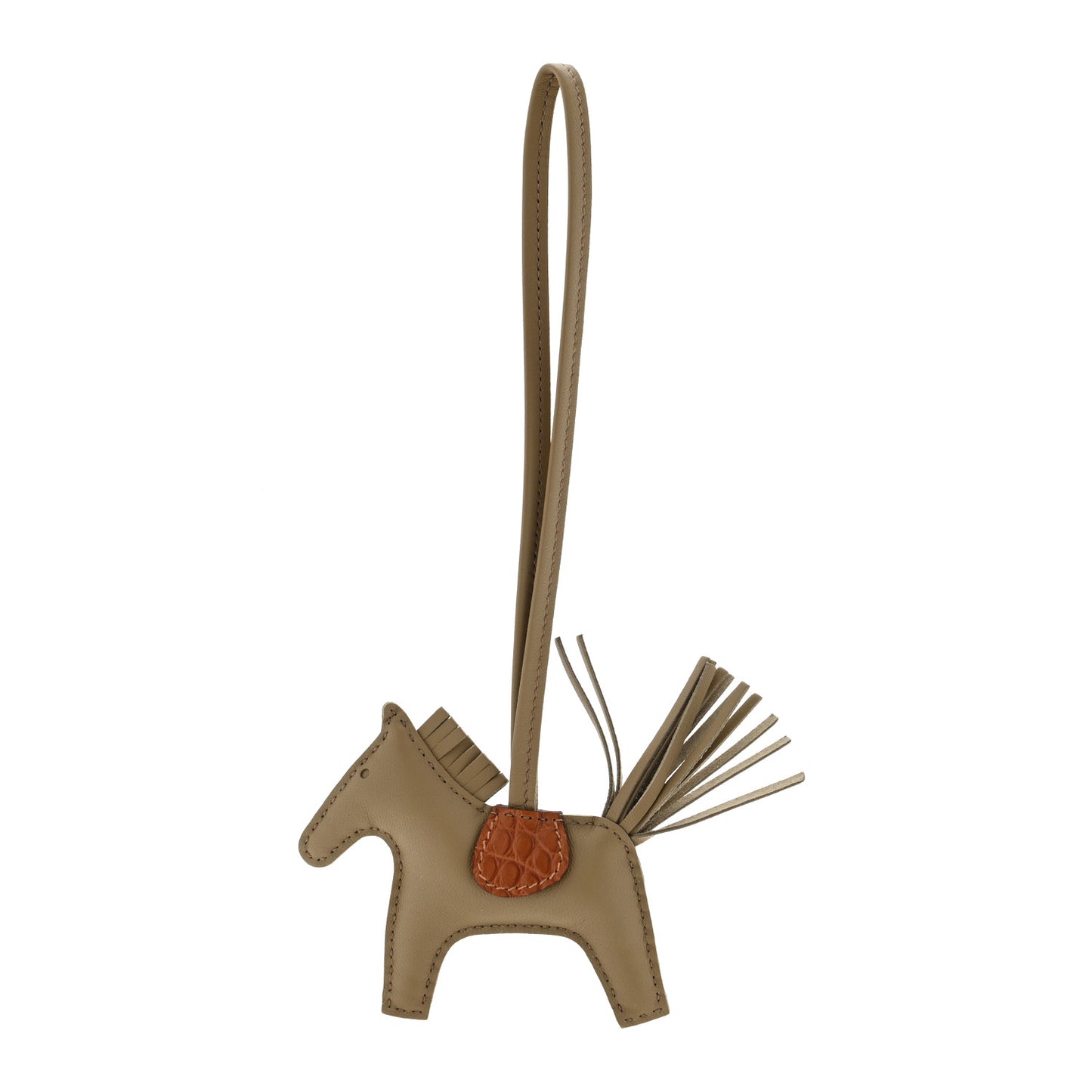 Milo Lambskin Matte Alligator Touch Grigri Rodeo Horse Bag Charm PM Beige Marfa Gold