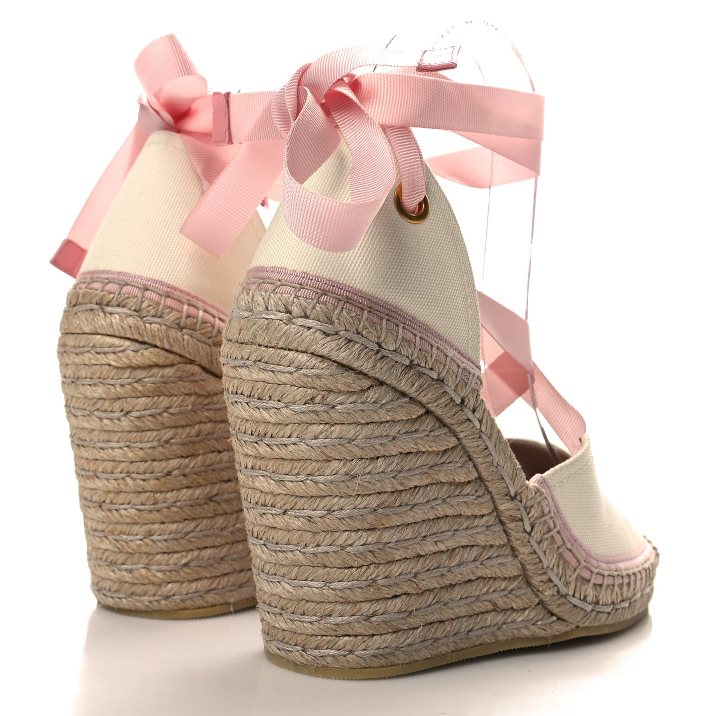 Canvas Grossgrain Embroidered Judit Ankle Wrap Platform 35/120mm Espadrille Wedges 36 White Shell