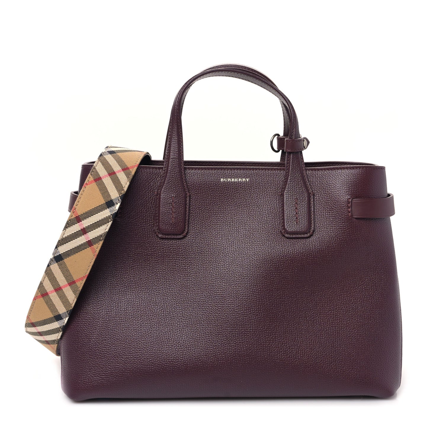Derby Calfskin House Check Medium Banner Tote Burgundy