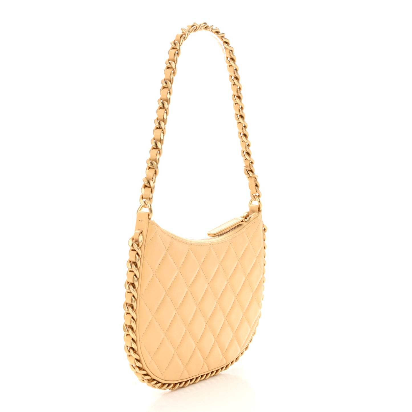 Shiny Crumpled Lambskin Quilted Trendy Chain Around Yellow