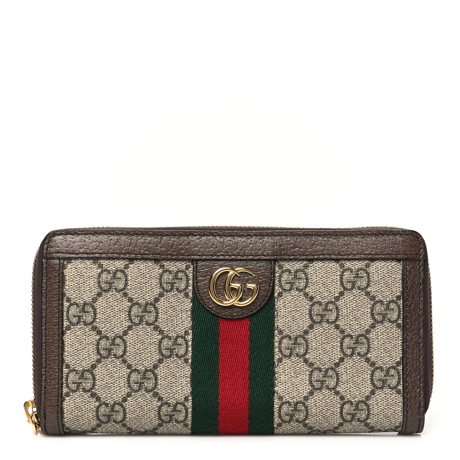 Gucci GG Supreme Monogram Web Ophidia Zip Around Wallet Brown 1 of 8