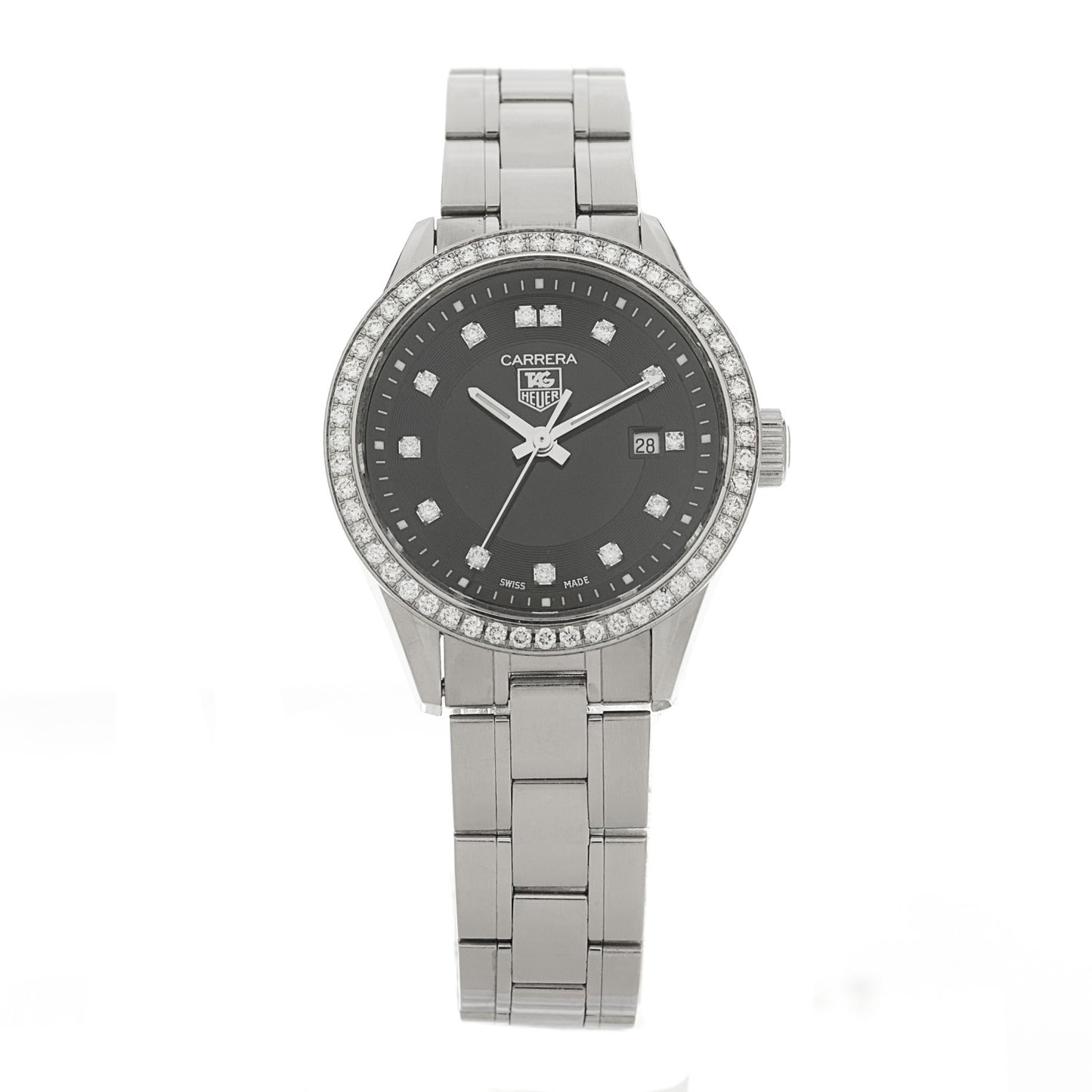 Stainless Steel Diamond Bezel 28mm Carrera Lady Quartz Watch Black WV1412