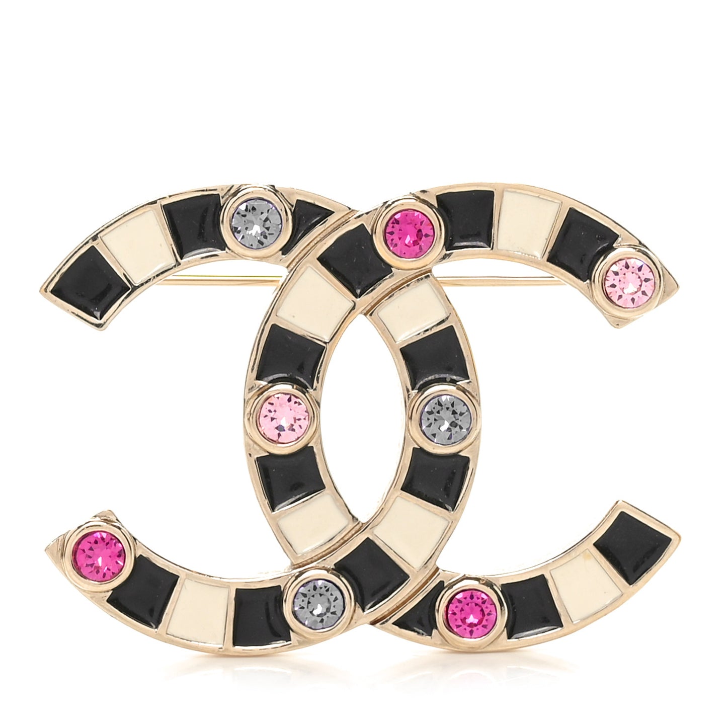Enamel Crystal Striped CC Brooch Black Multicolor