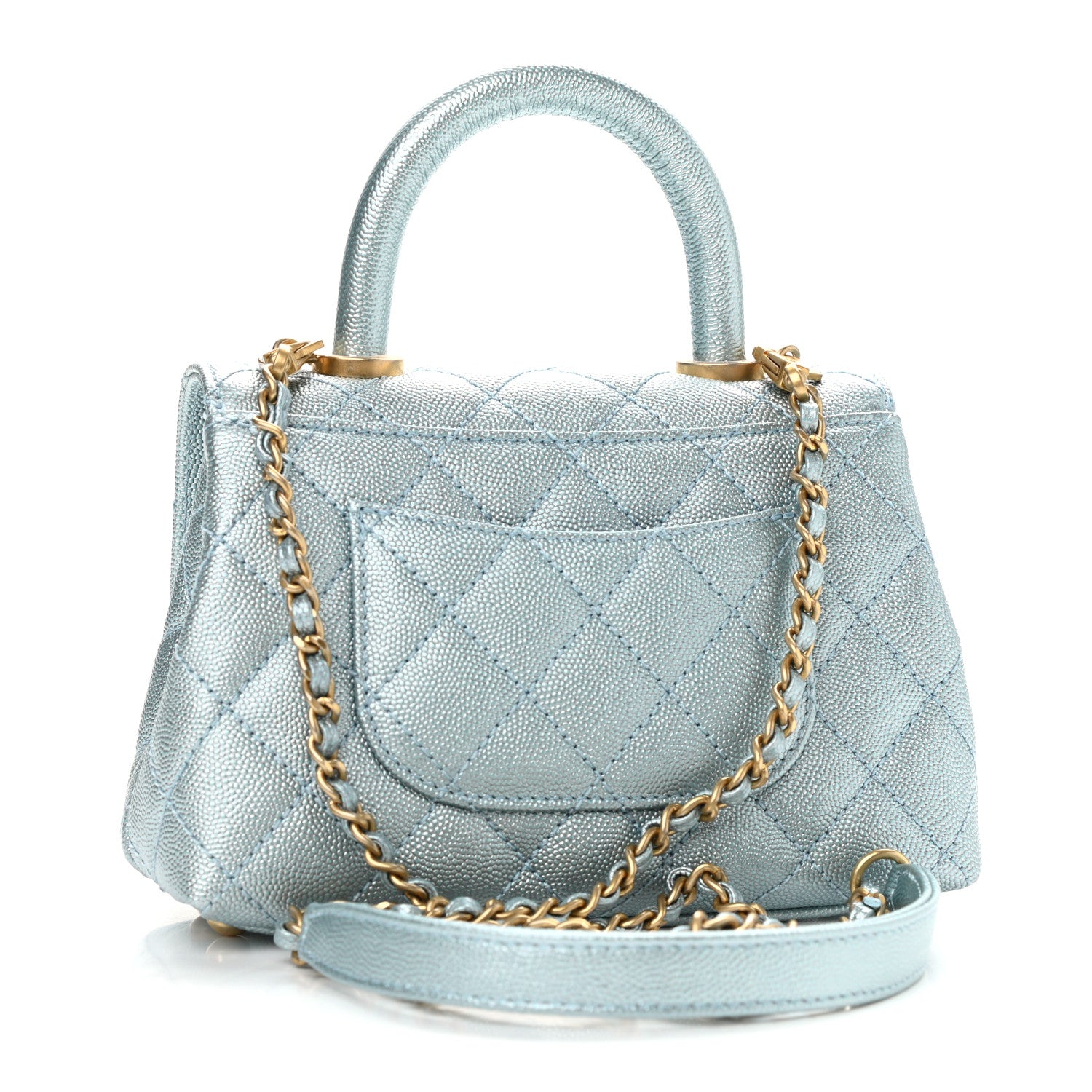 Chanel Metallic Caviar Quilted Extra Mini Coco Handle Flap Light Blue 3 of 10