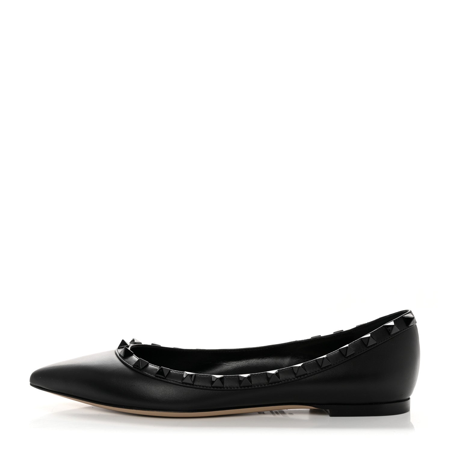 Valentino Garavani Calfskin Lacquered Monochrome Rockstud Ballerina Flats 37 Black 1 of 9