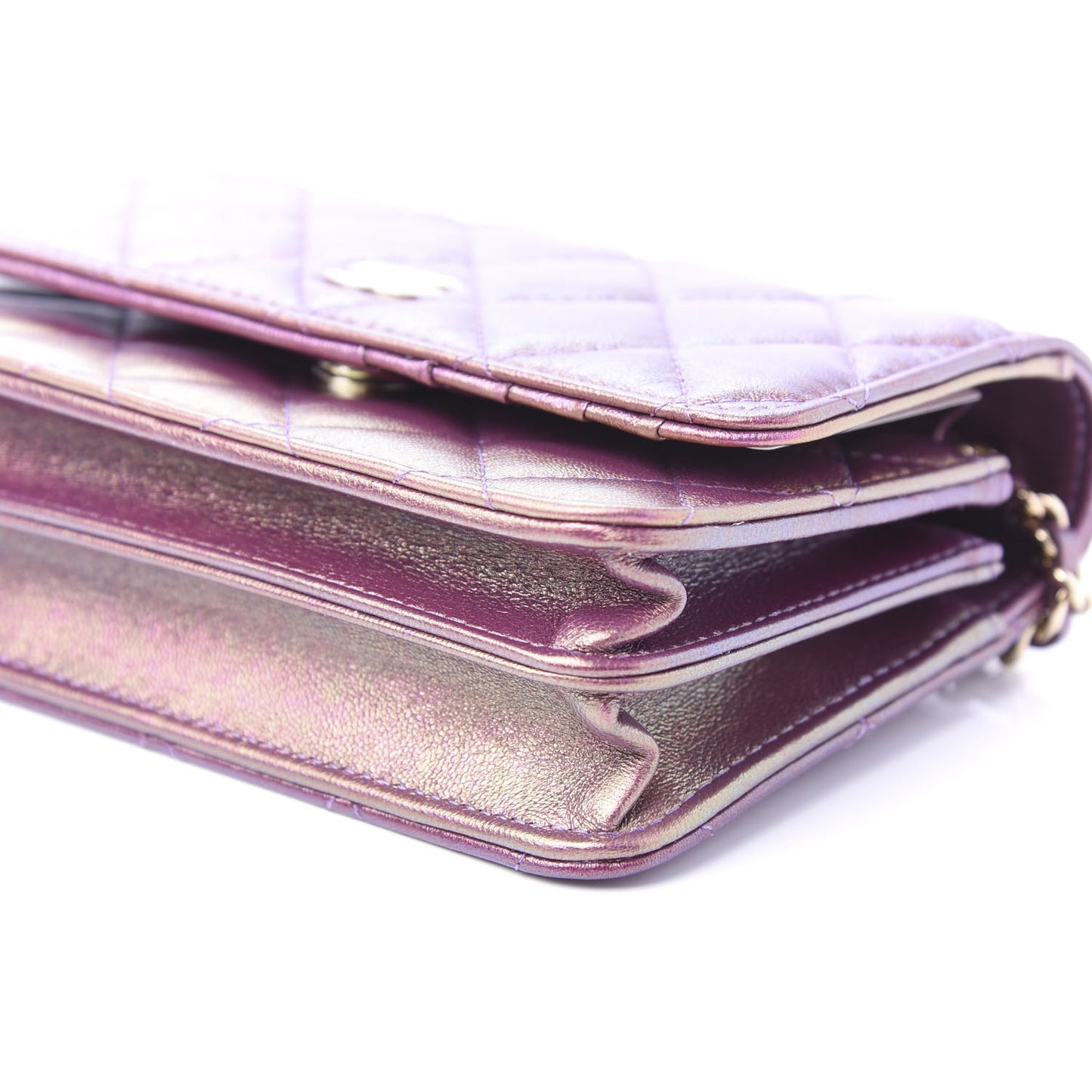 Iridescent Lambskin Quilted Mini Wallet On Chain WOC Purple