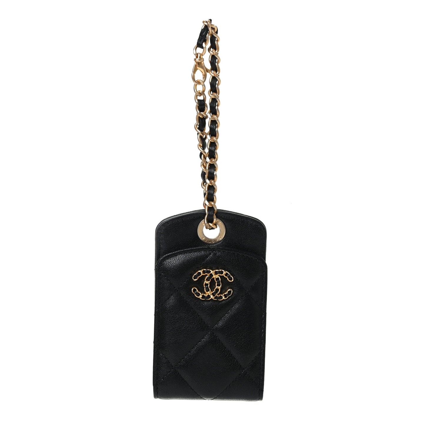 Lambskin Quilted Chanel 19 Luggage Tag Black