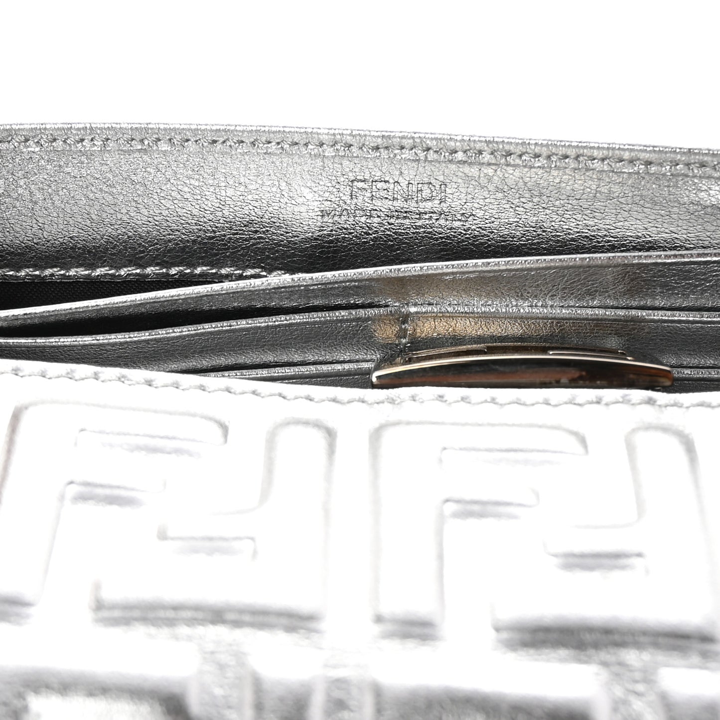 Vitello Catalan Mirror FF 1974 Embossed Continental Wallet Argento