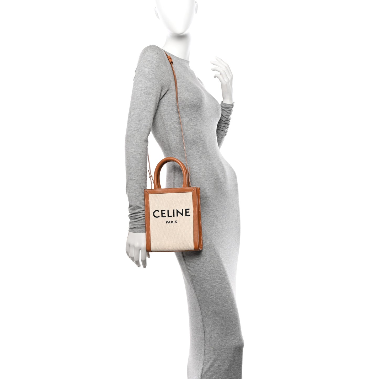 Canvas Calfskin Mini Vertical Cabas Natural Tan
