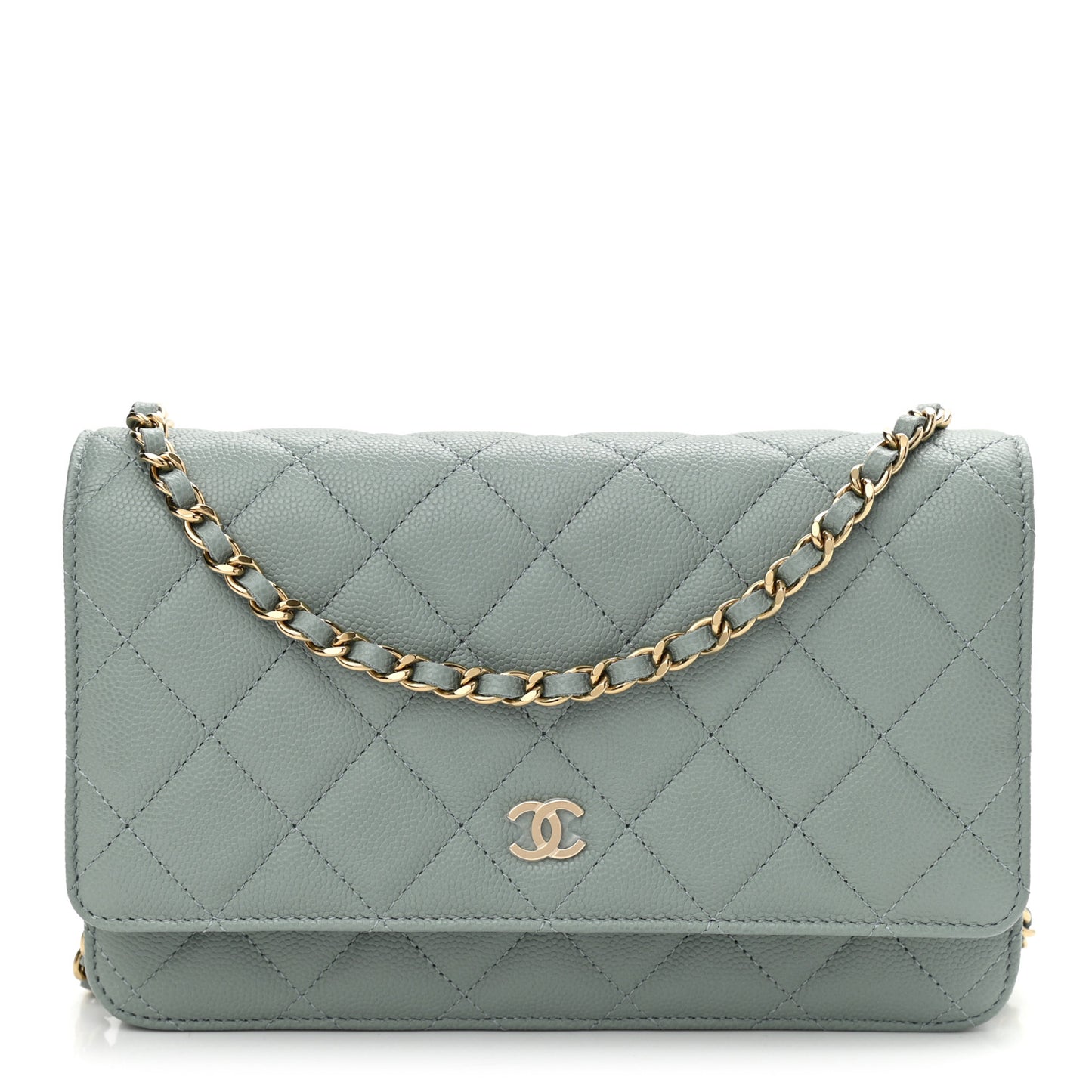 Caviar Quilted Wallet On Chain WOC Light Gray