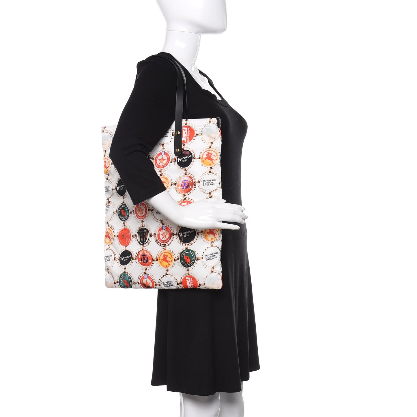 Nylon Bottlecap Print Flat Tote Bag Black