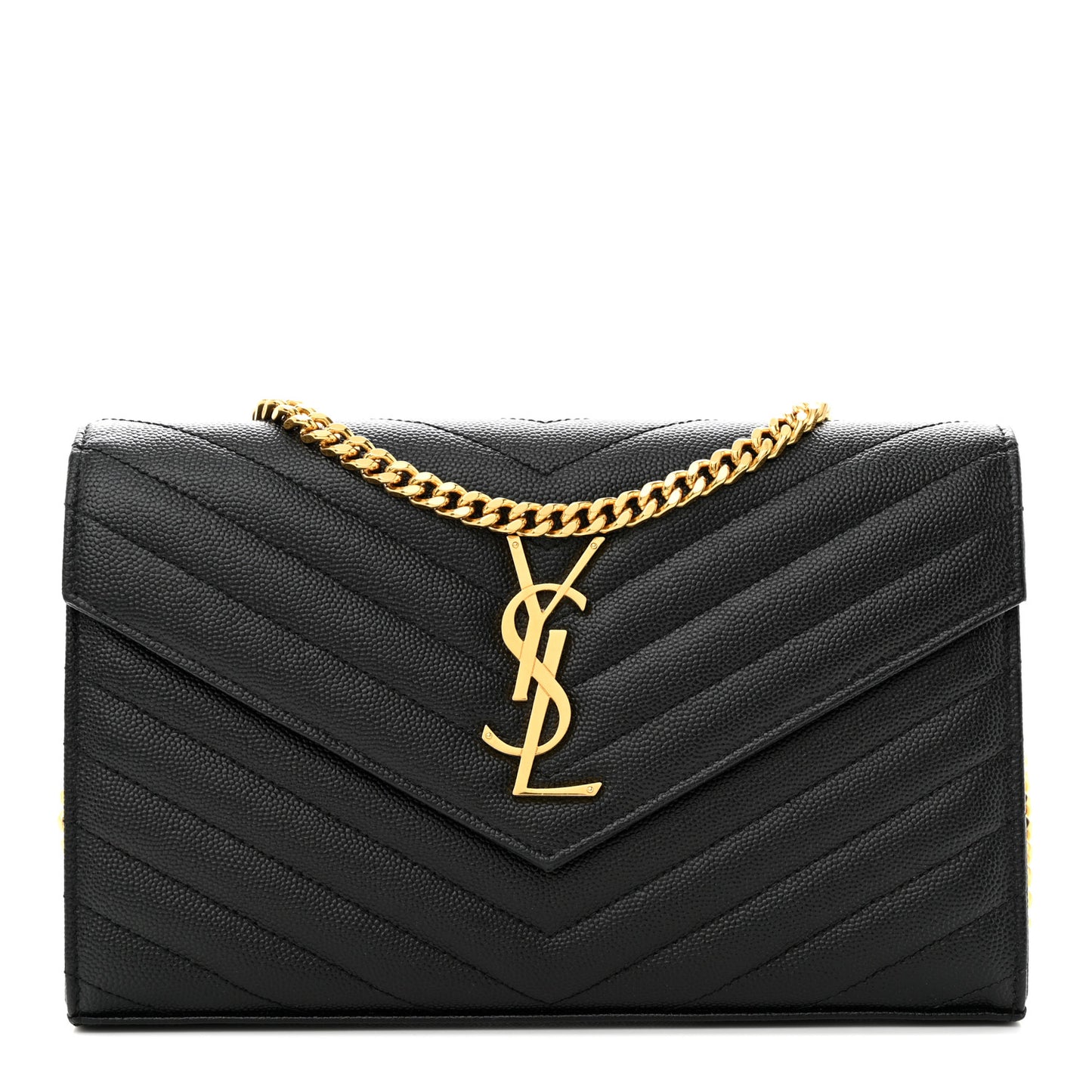 Grain De Poudre Matelasse Chevron Monogram Chain Wallet Black