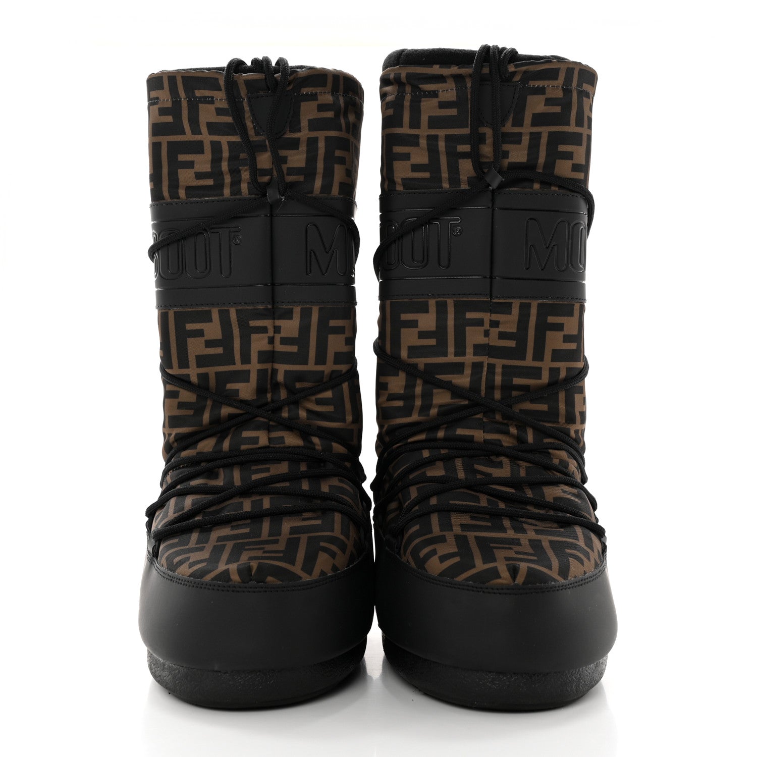 Fendi Nylon Rubber FF Moon Boots 39 Tobacco Black 2 of 13