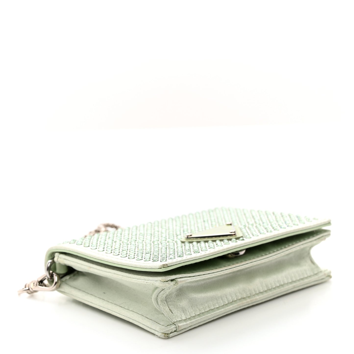 Satin Crystal Metal Triangle Logo Card Holder With Strap Acqua