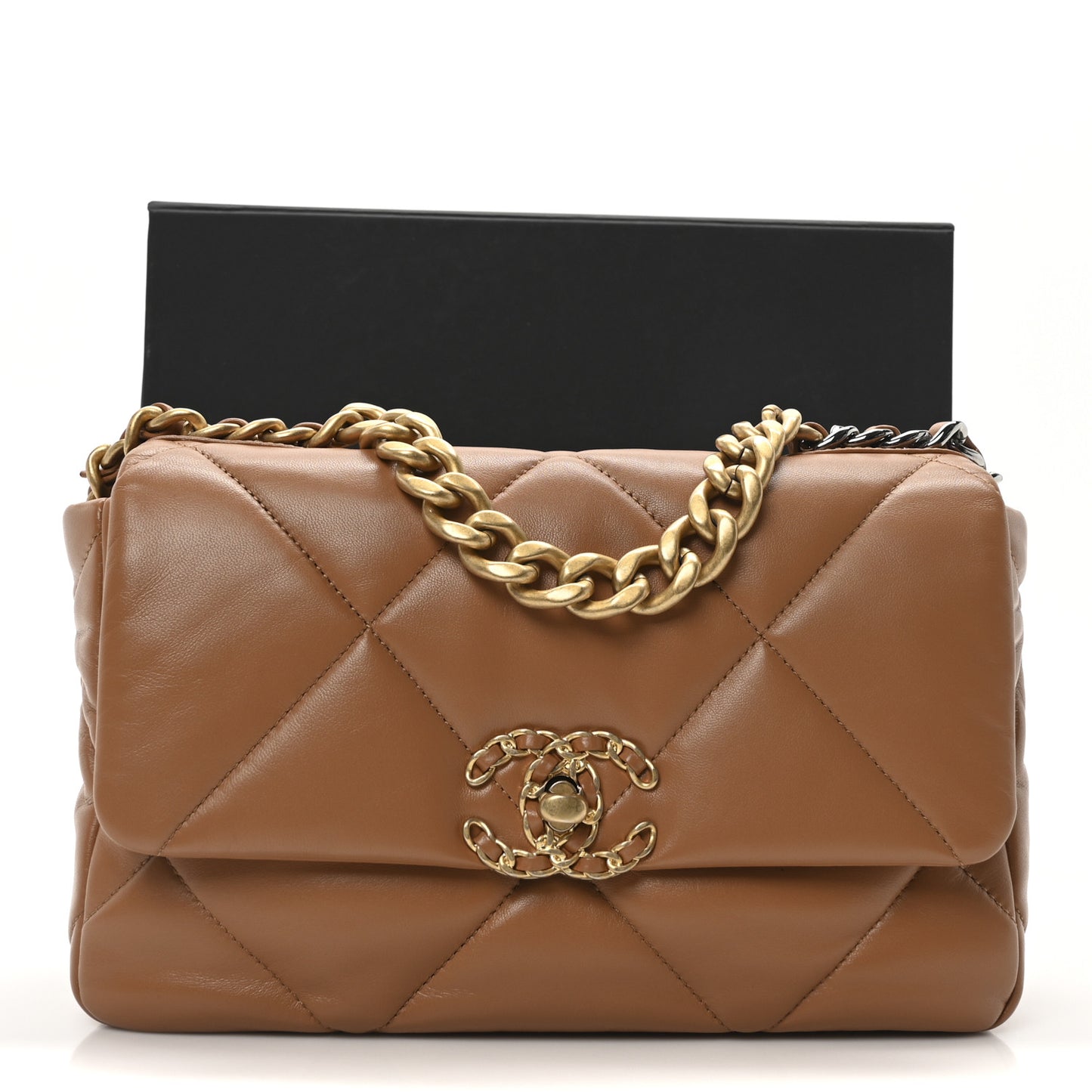 Lambskin Quilted Medium Chanel 19 Flap Light Brown