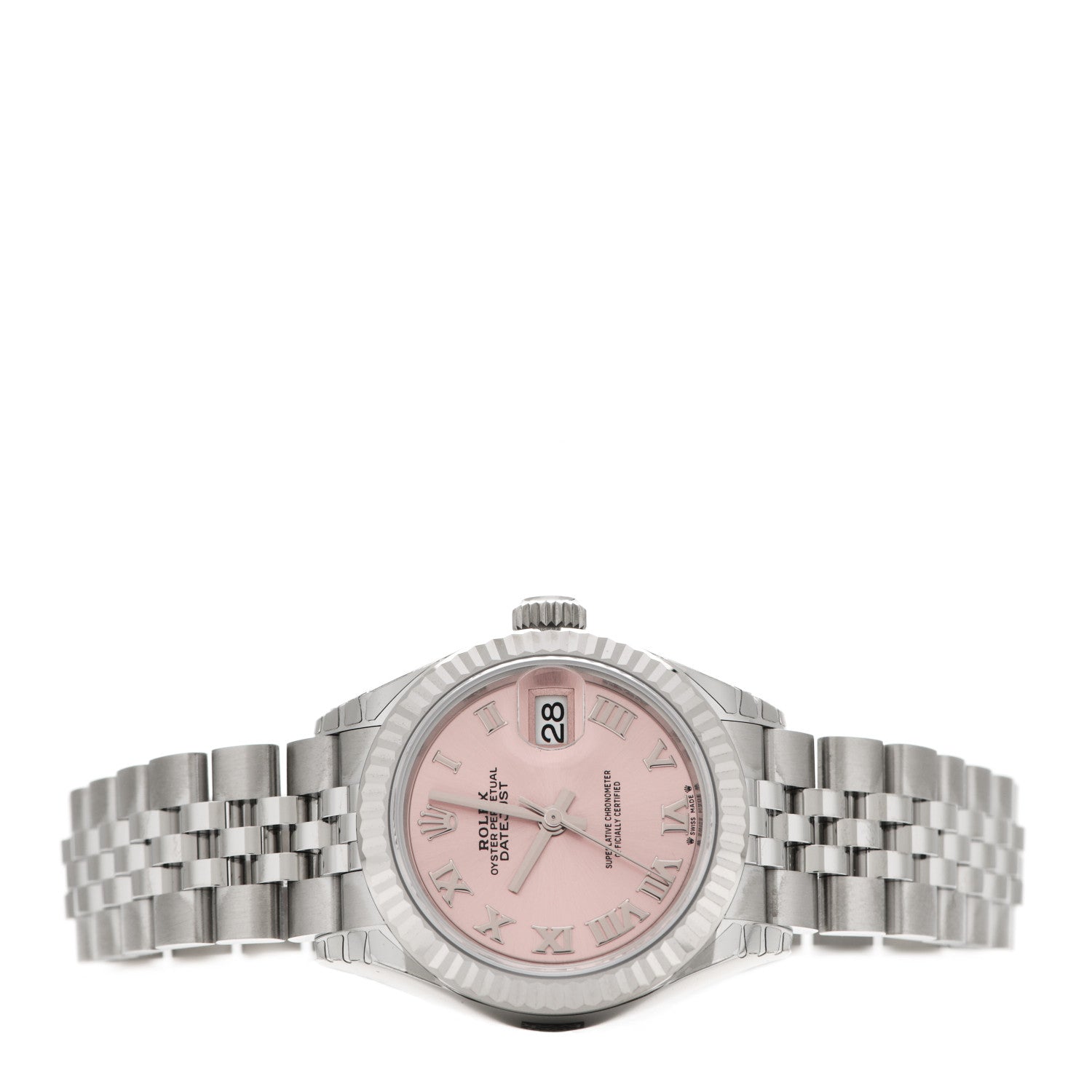 Rolex Stainless Steel 18K White Gold 28mm Oyster Perpetual Datejust Watch Pink Roman 279174 2 of 5