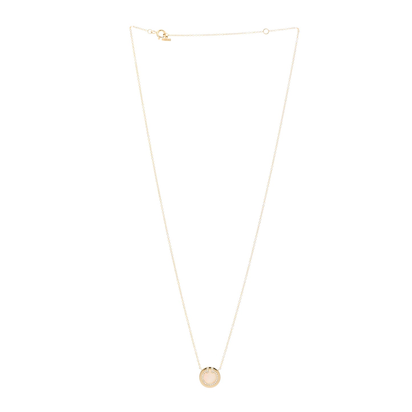 18K Yellow Gold Diamond Mother of Pearl Small T Circle Pendant Necklace