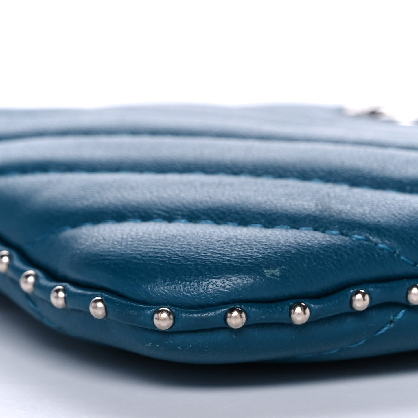 Lambskin Chevron Quilted Studded Small Cosmetic Case Blue
