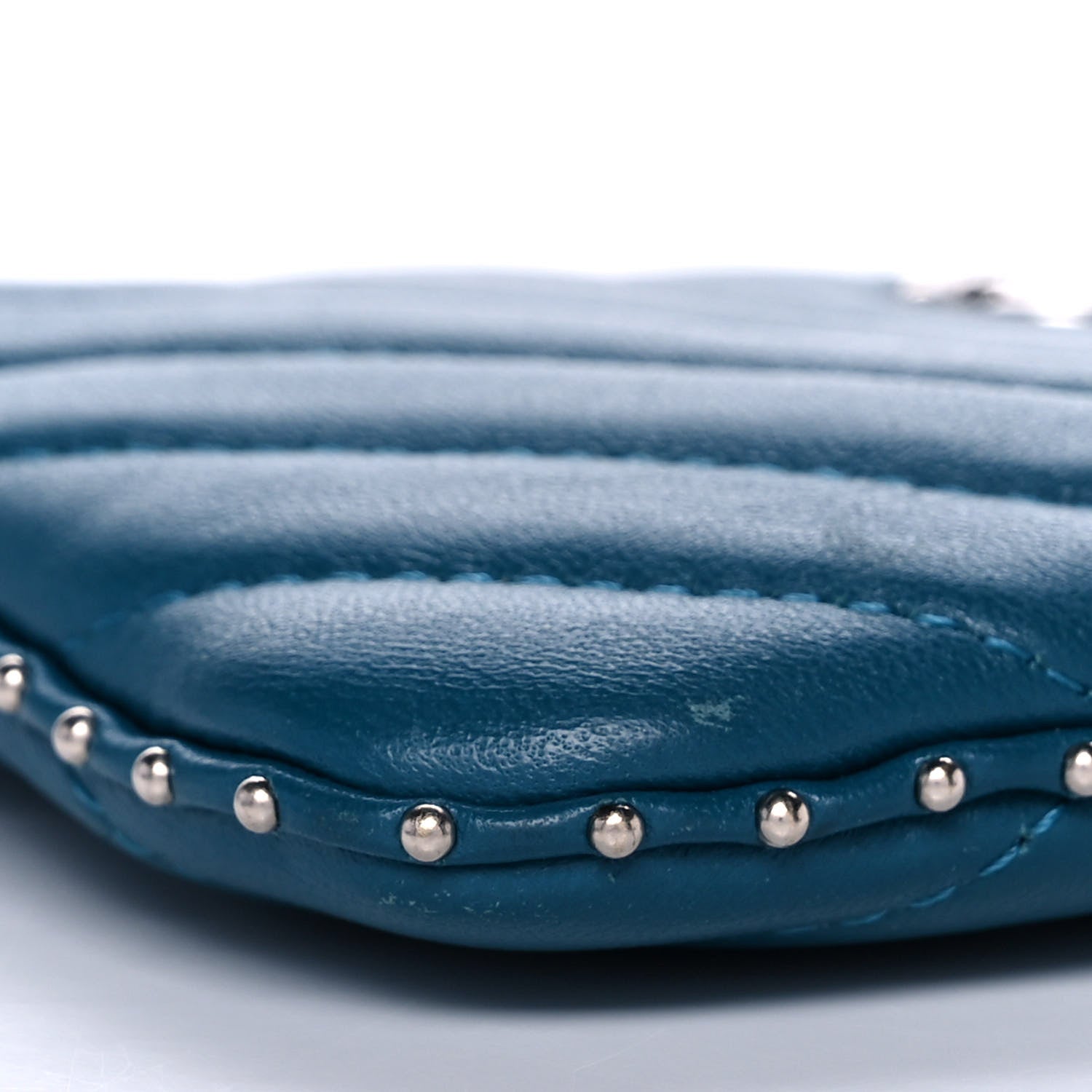 Chanel Lambskin Chevron Quilted Studded Small Cosmetic Case Blue 5 of 14