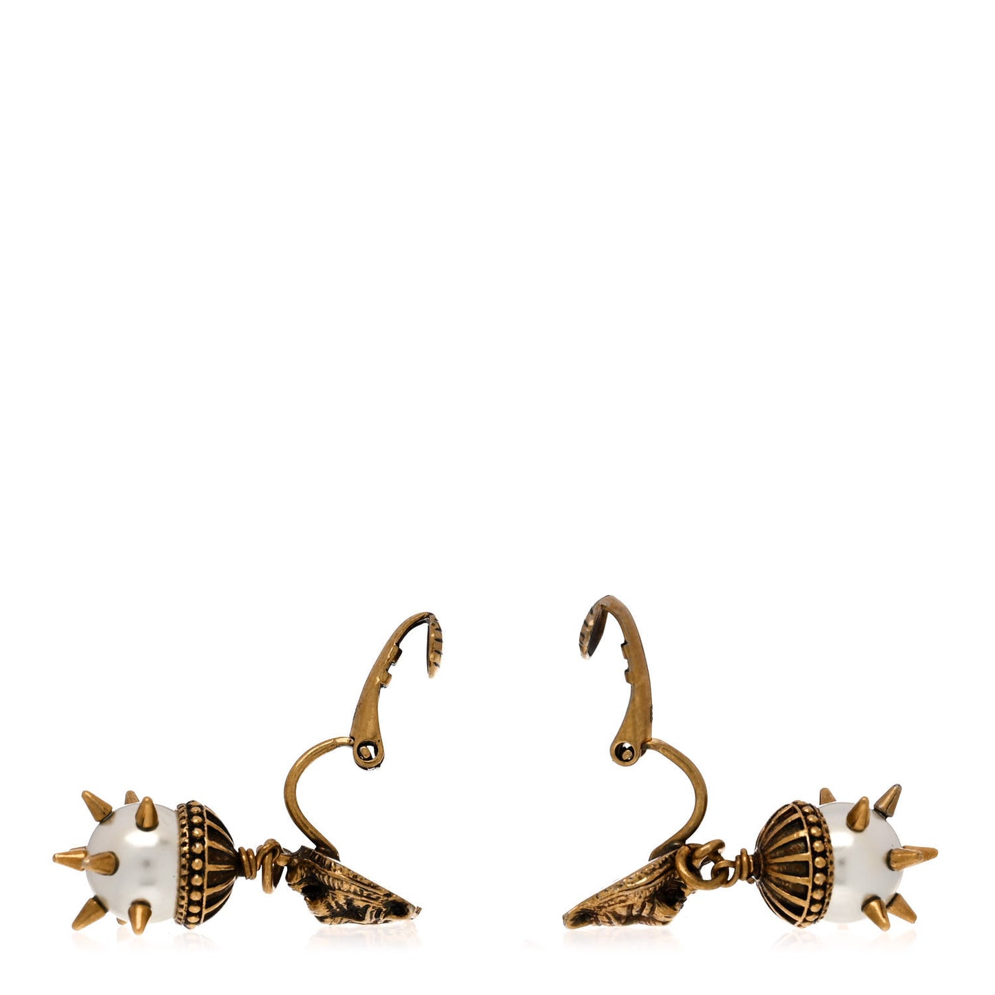 Metal Pearl Spike Feline Earrings Gold