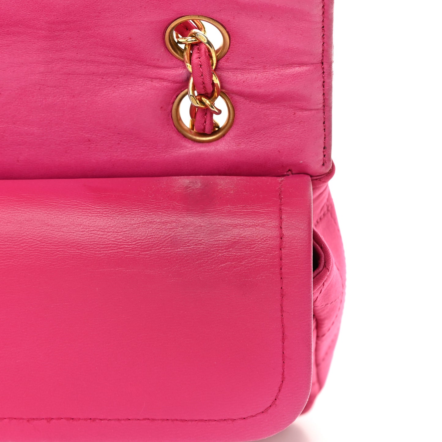 Satin Quilted Medium Double Flap Fuchsia
