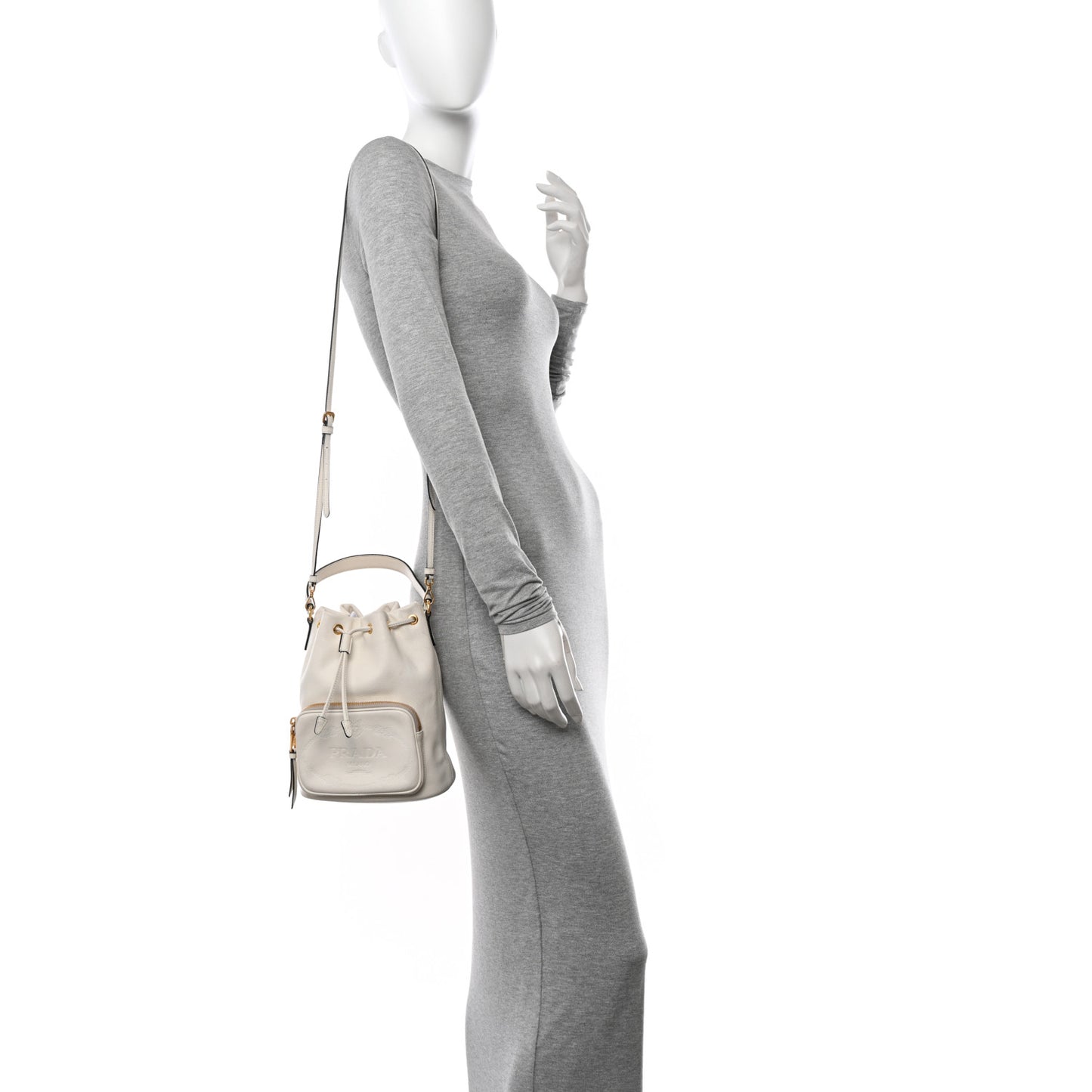 Glace Calfskin Logo Mini Bucket Crossbody Bag White