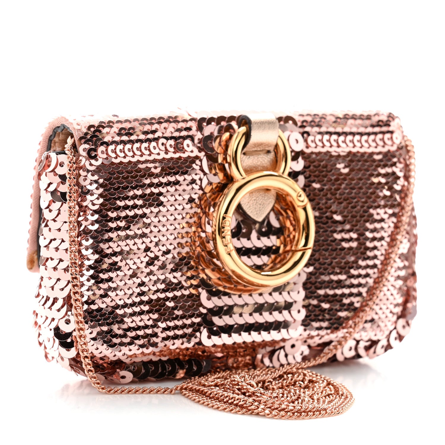 Fendi Sequin Metallic Nappa Pequin Nano Baguette Charm Rame 2 of 7